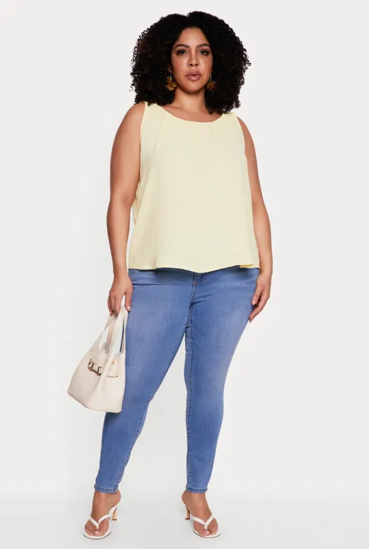 Plus Size Sleeveless Ruched Neck Crepe Knit Blouse made by Rainbow