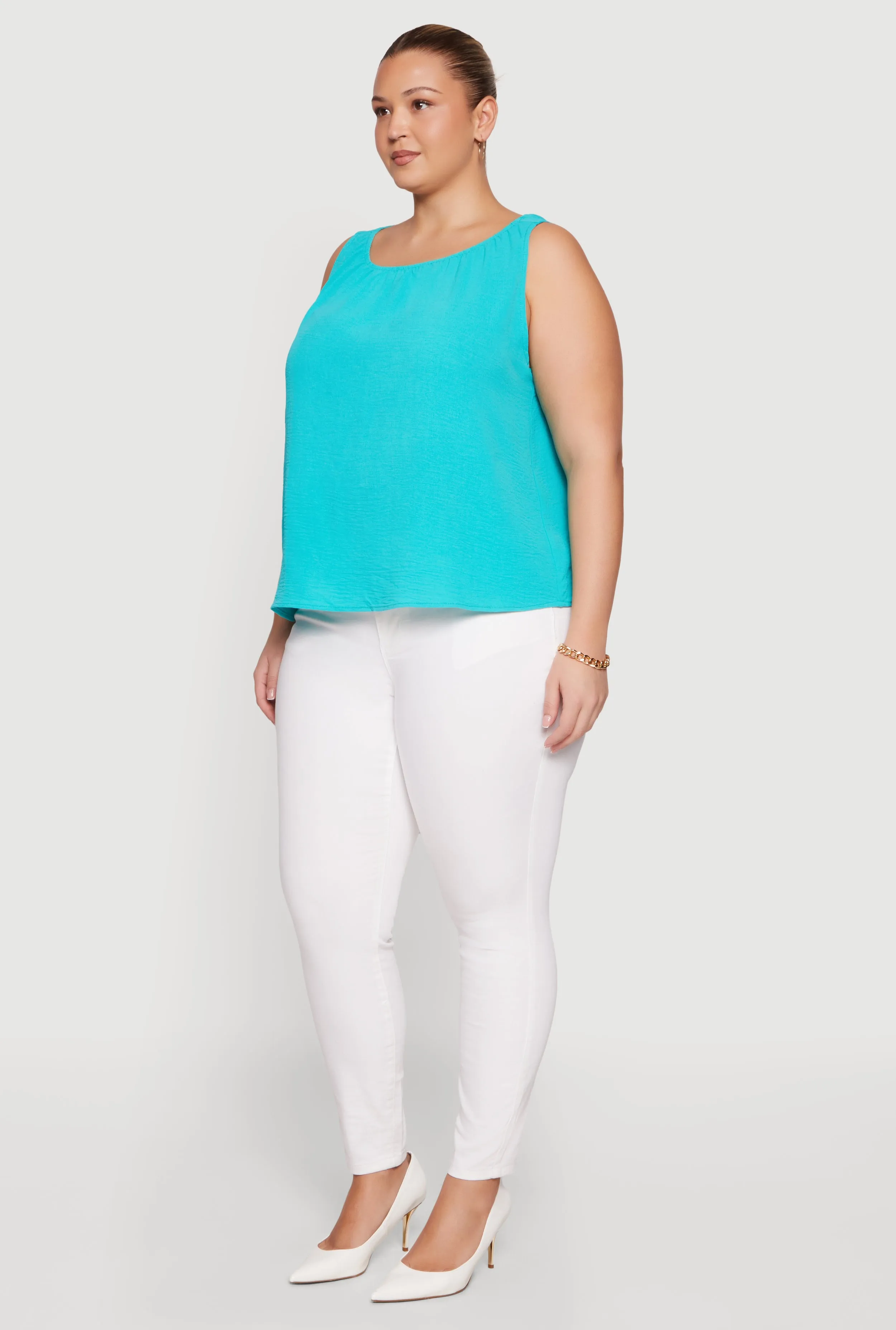 Plus Size Sleeveless Ruched Neck Crepe Knit Blouse sold by Rainbow product image thumbnail 3