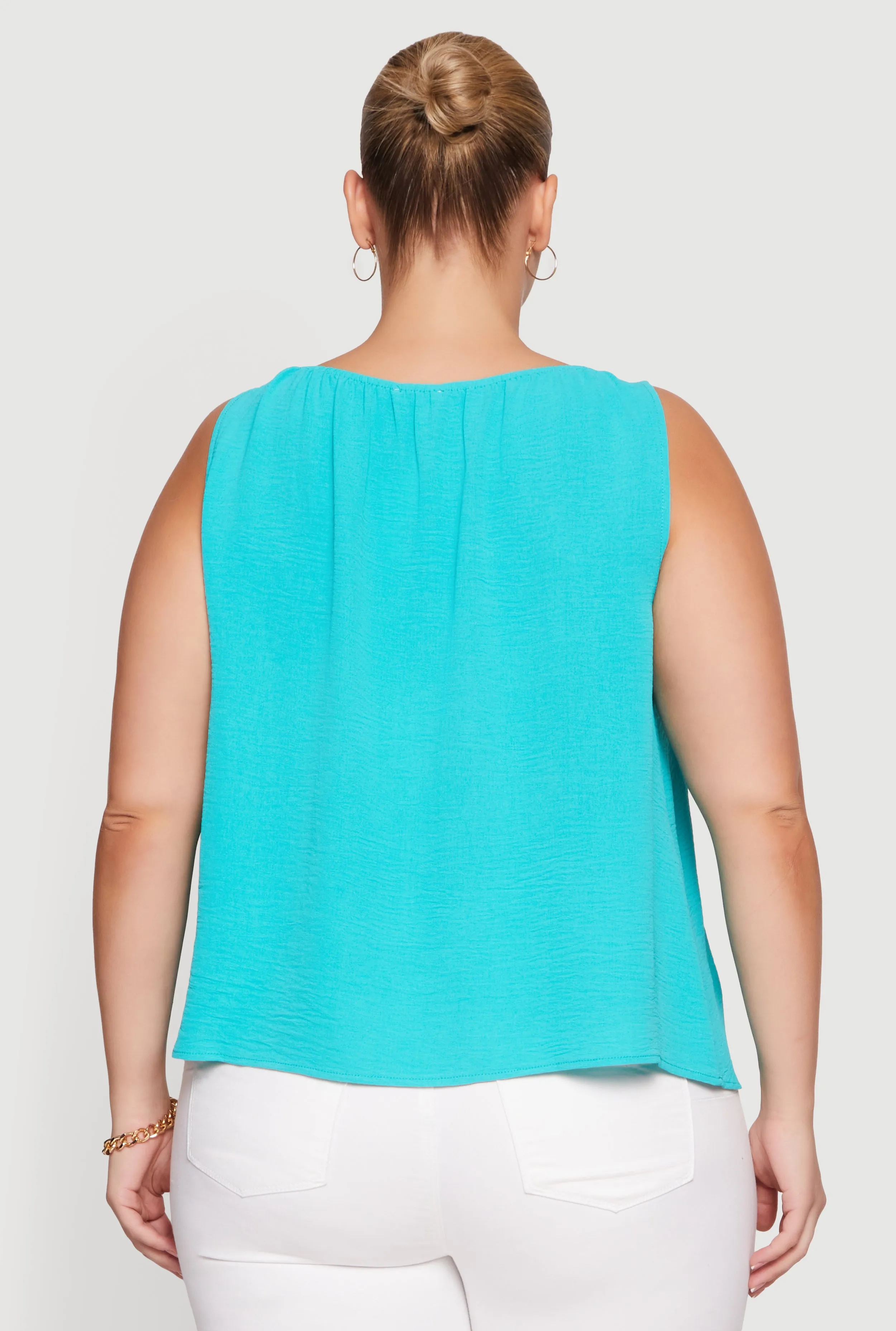 Plus Size Sleeveless Ruched Neck Crepe Knit Blouse sold by Rainbow product image thumbnail 5