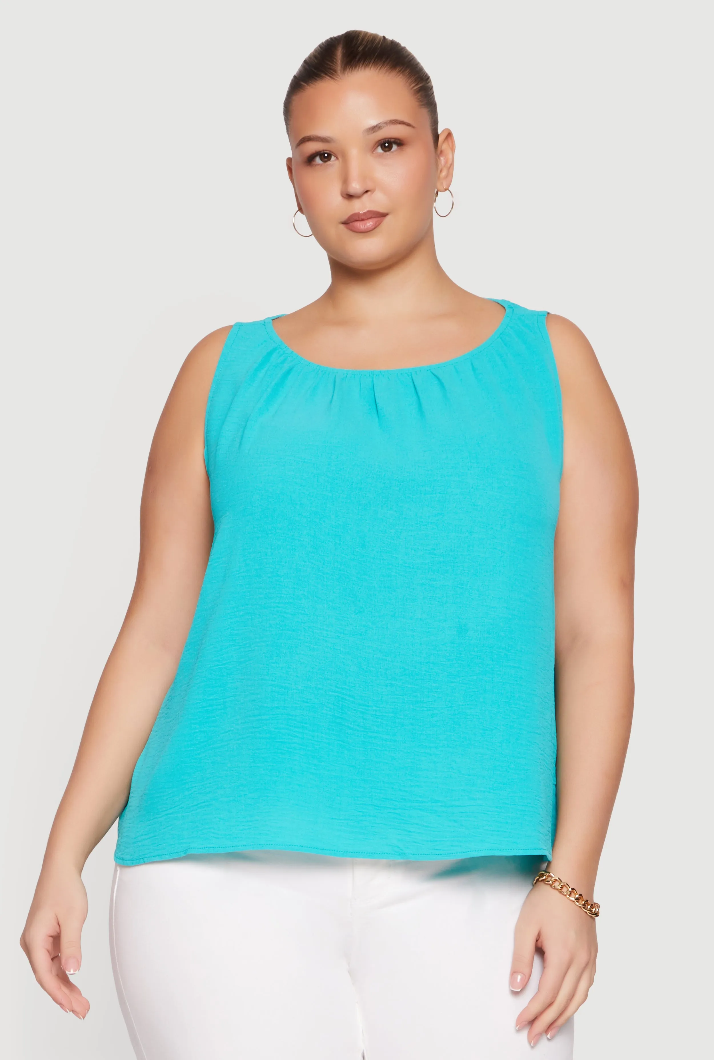 Plus Size Sleeveless Ruched Neck Crepe Knit Blouse sold by Rainbow product image thumbnail 2