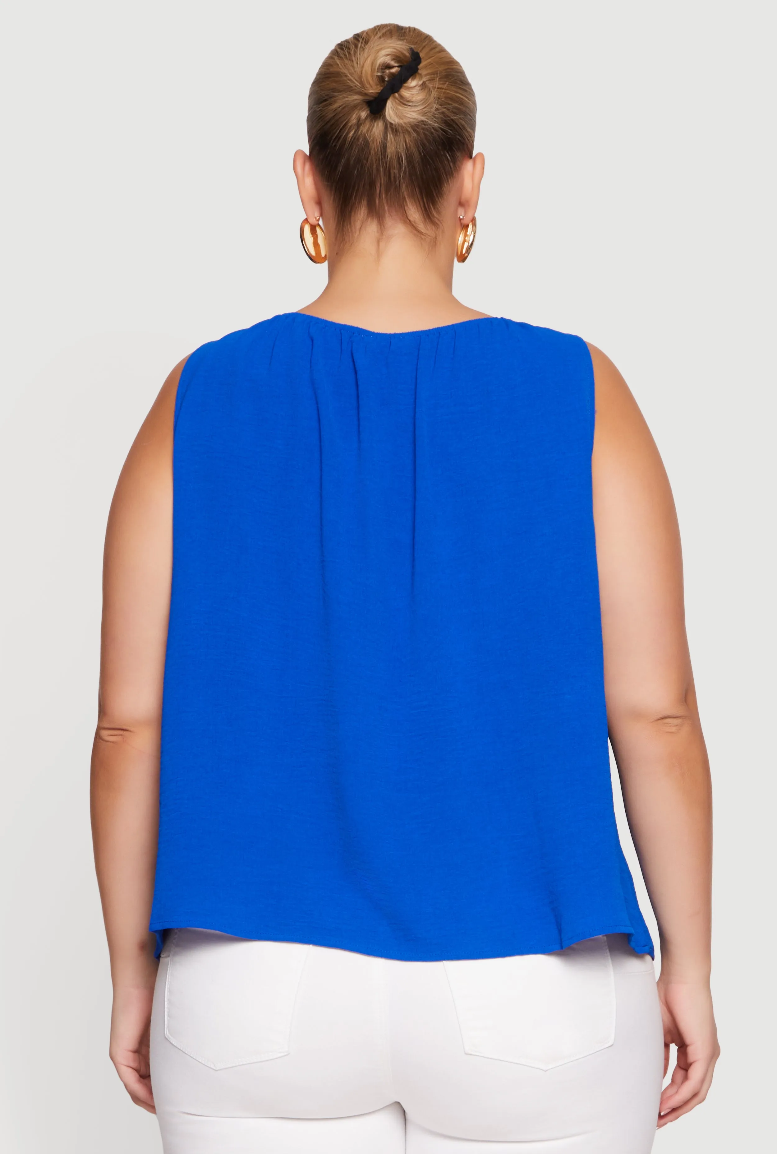 Plus Size Sleeveless Ruched Neck Crepe Knit Blouse sold by Rainbow product image thumbnail 5