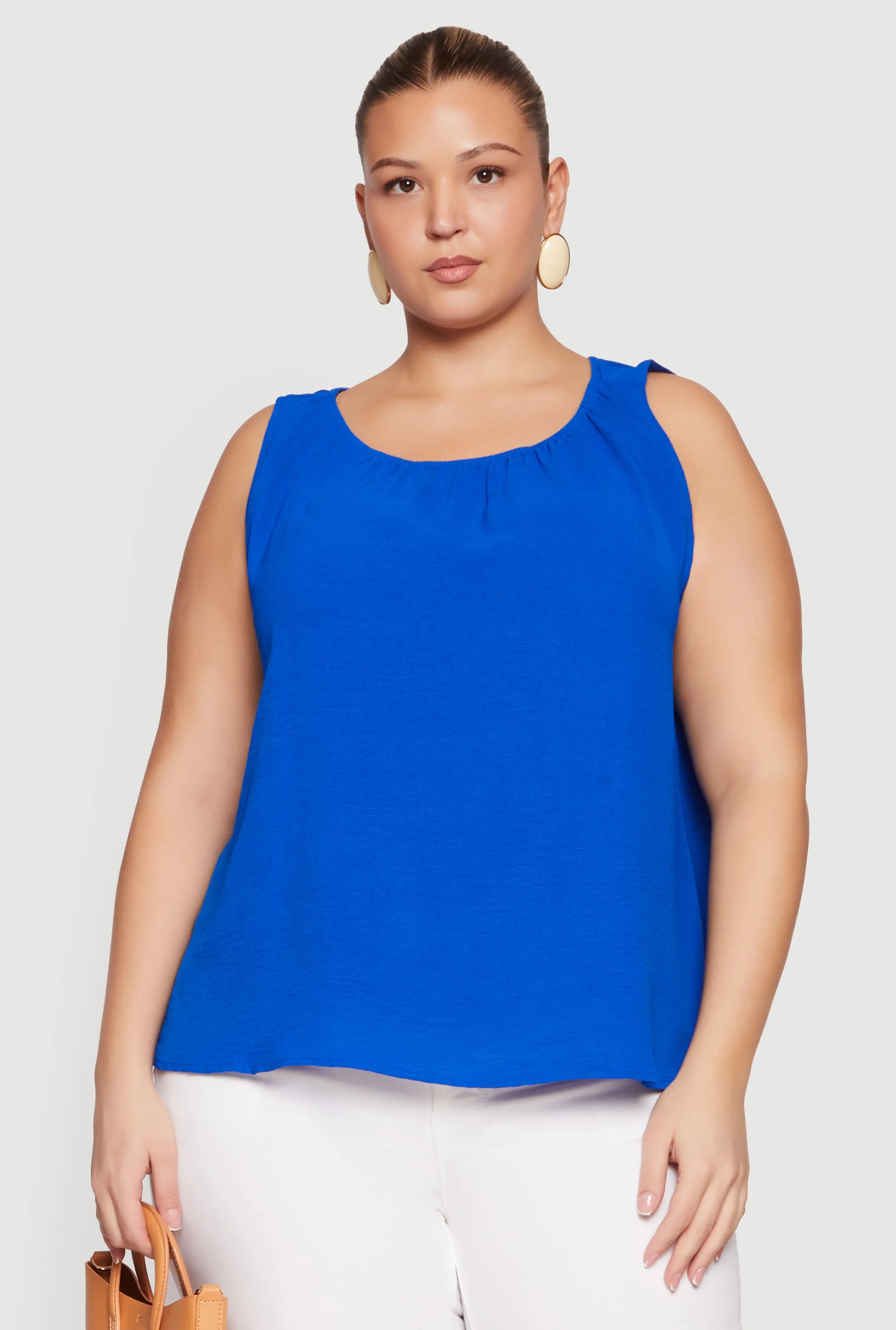 Plus Size Sleeveless Ruched Neck Crepe Knit Blouse sold by Rainbow product image thumbnail 2