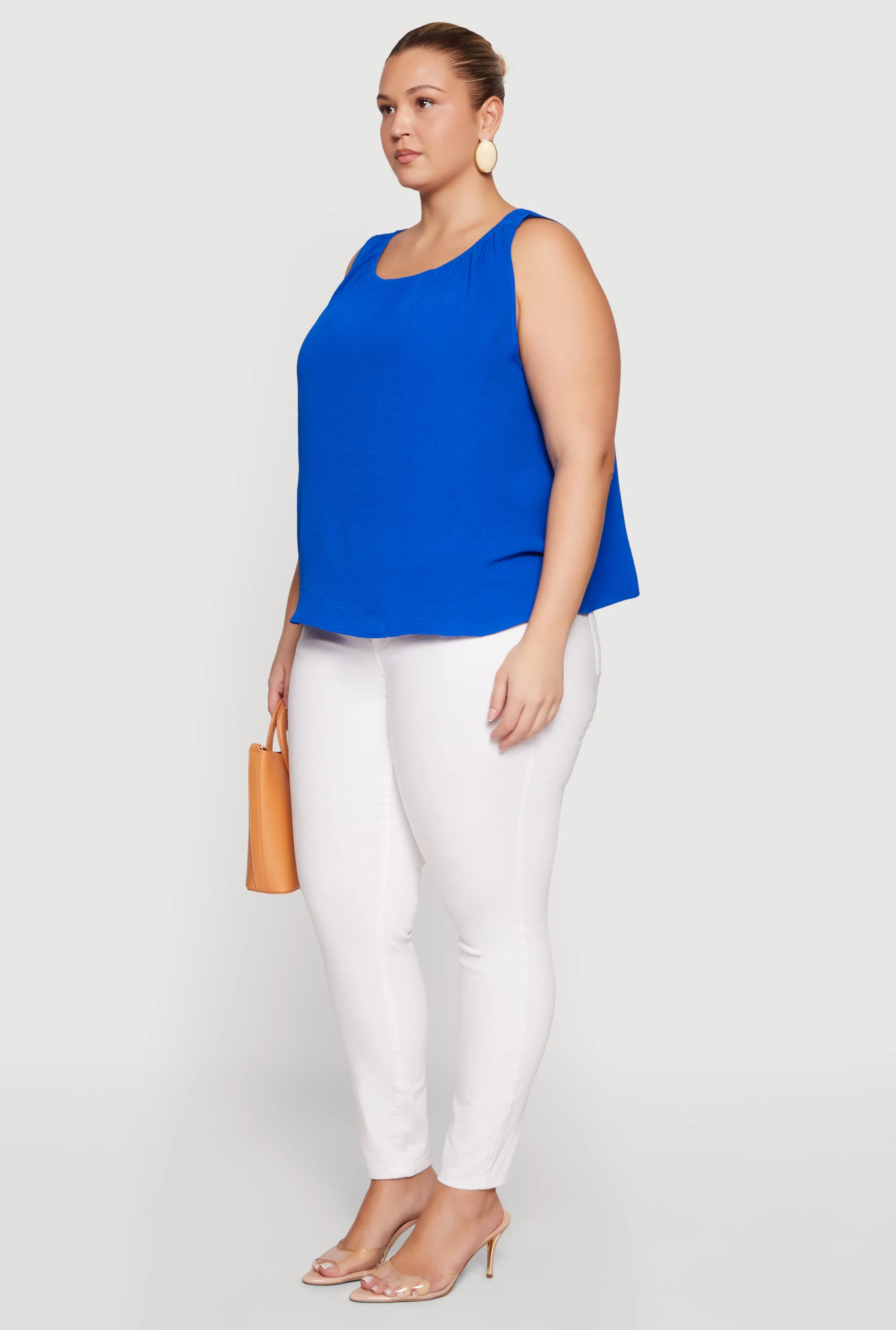 Plus Size Sleeveless Ruched Neck Crepe Knit Blouse sold by Rainbow product image thumbnail 3