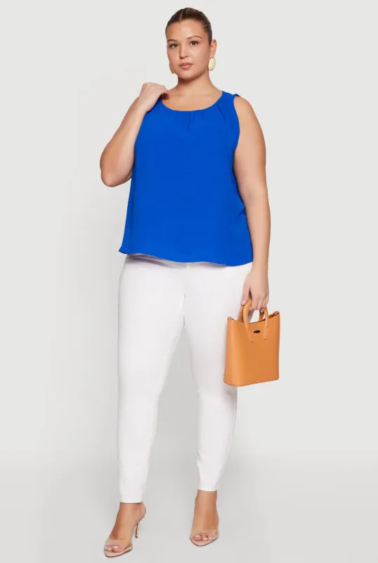 Plus Size Sleeveless Ruched Neck Crepe Knit Blouse sold by Rainbow