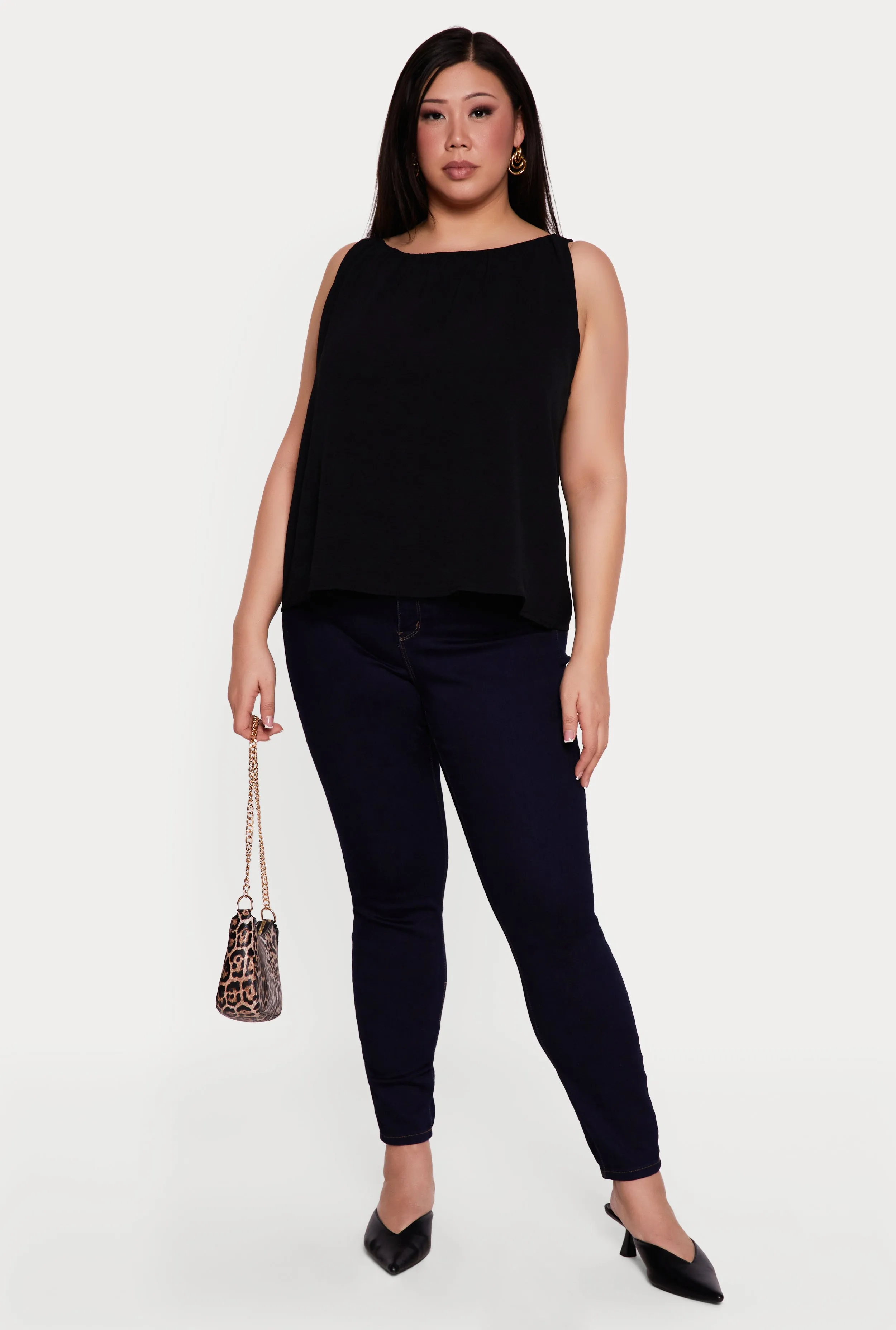 Plus Size Sleeveless Ruched Neck Crepe Knit Blouse sold by Rainbow