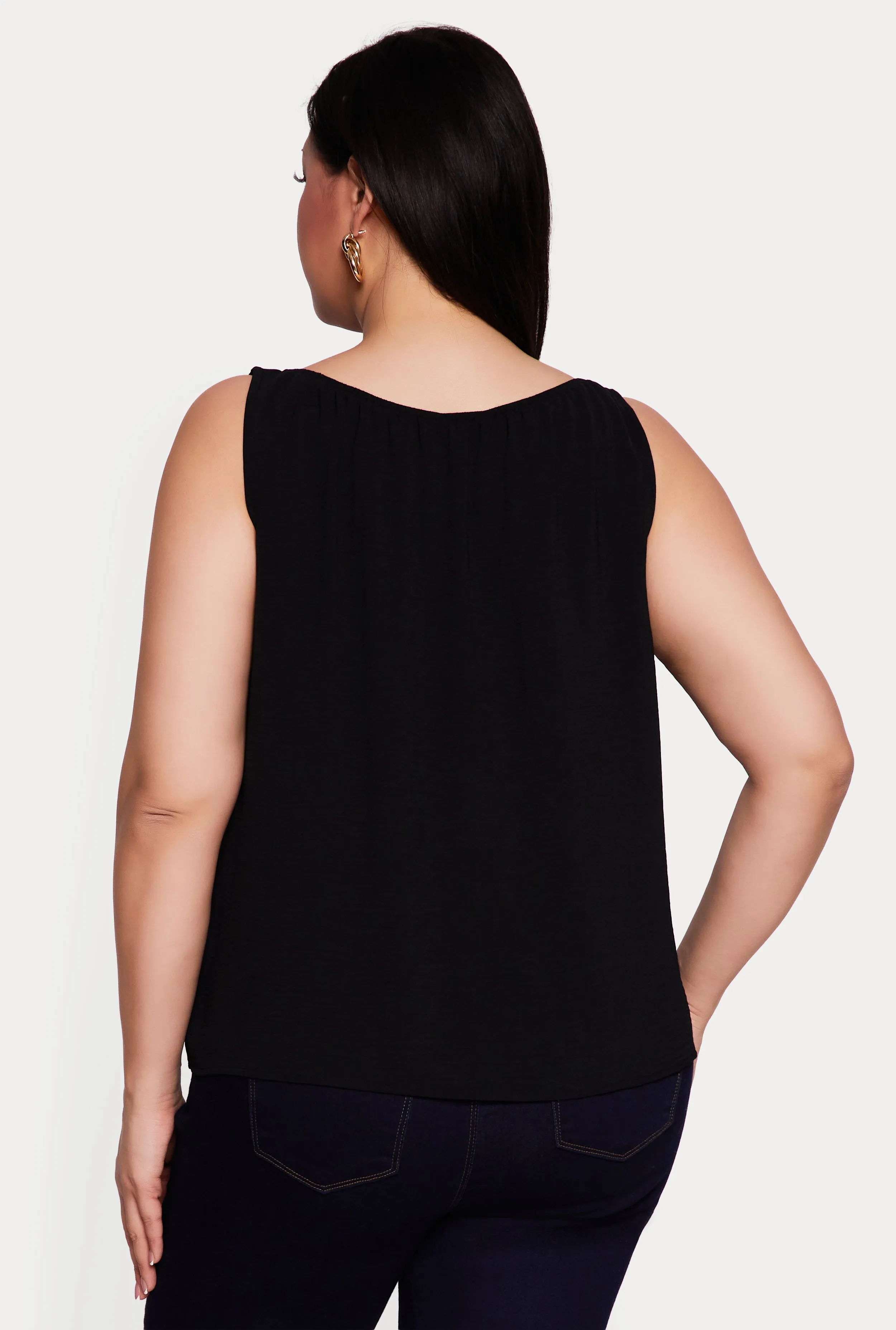 Plus Size Sleeveless Ruched Neck Crepe Knit Blouse sold by Rainbow product image thumbnail 5