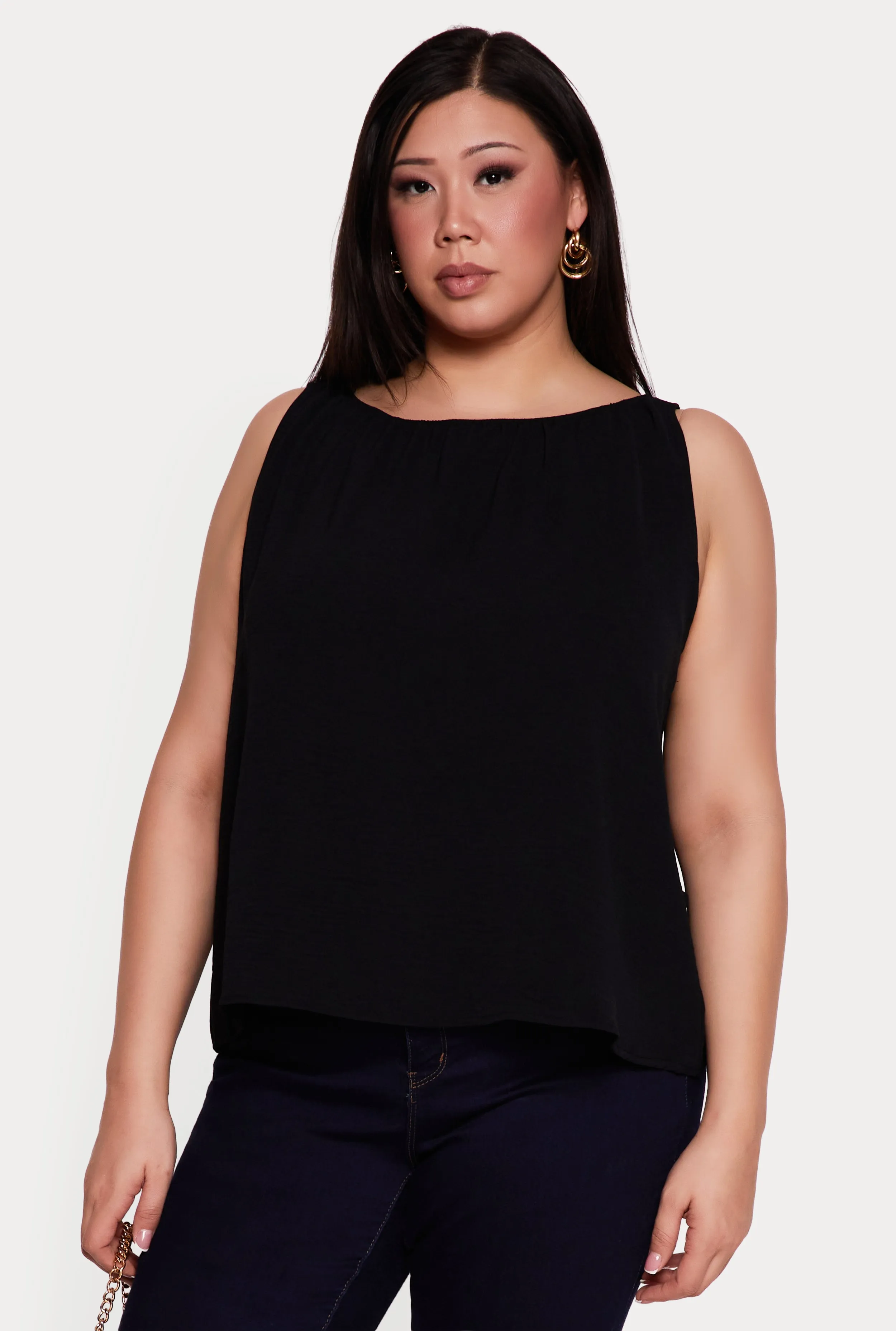 Plus Size Sleeveless Ruched Neck Crepe Knit Blouse sold by Rainbow product image thumbnail 2