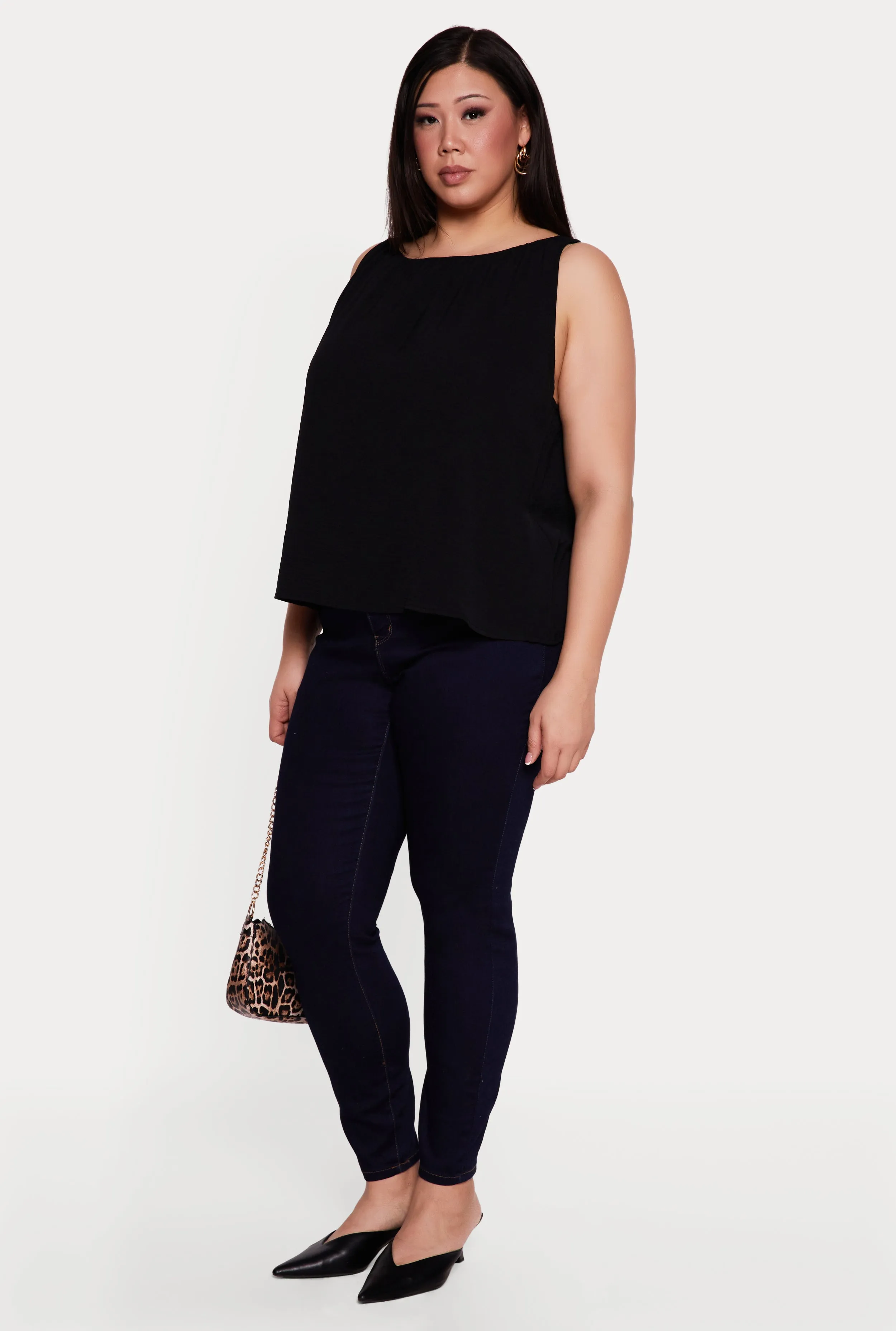 Plus Size Sleeveless Ruched Neck Crepe Knit Blouse sold by Rainbow product image thumbnail 3