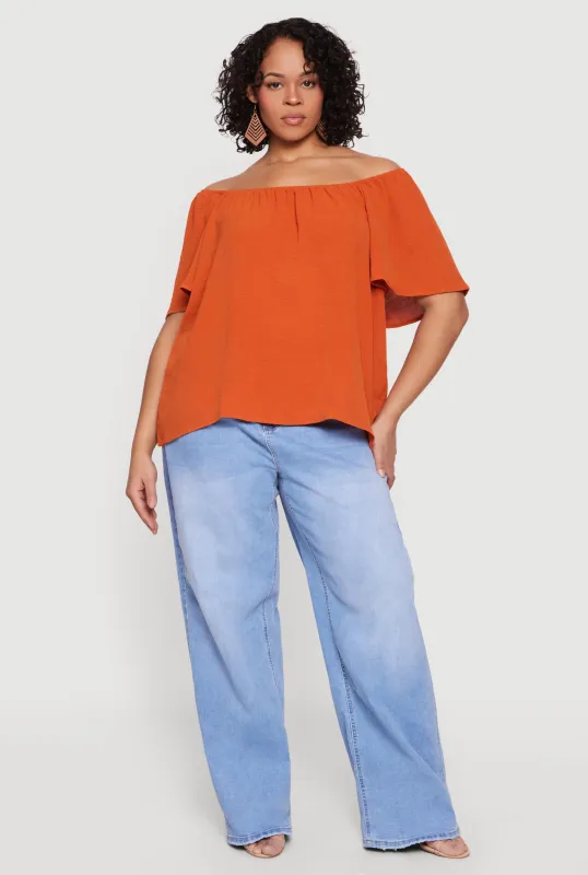 Plus Size Off The Shoulder Crepe Knit Blouse made by Rainbow