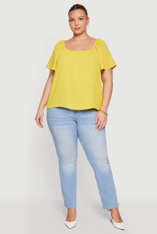 Plus Size Off The Shoulder Crepe Knit Blouse made by Rainbow