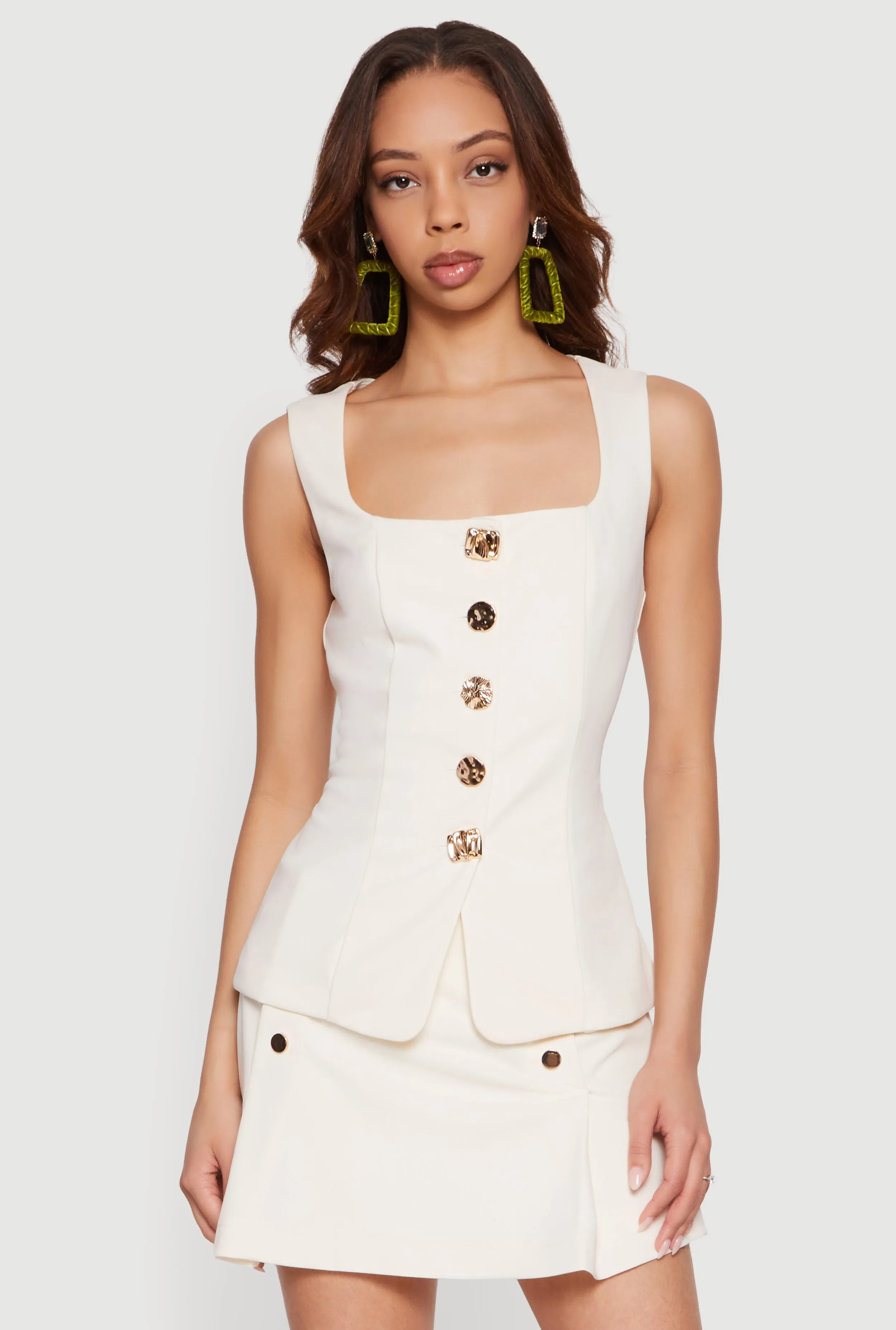 Metallic Button Front Square Neck Waistcoat sold by Rainbow product image thumbnail 2