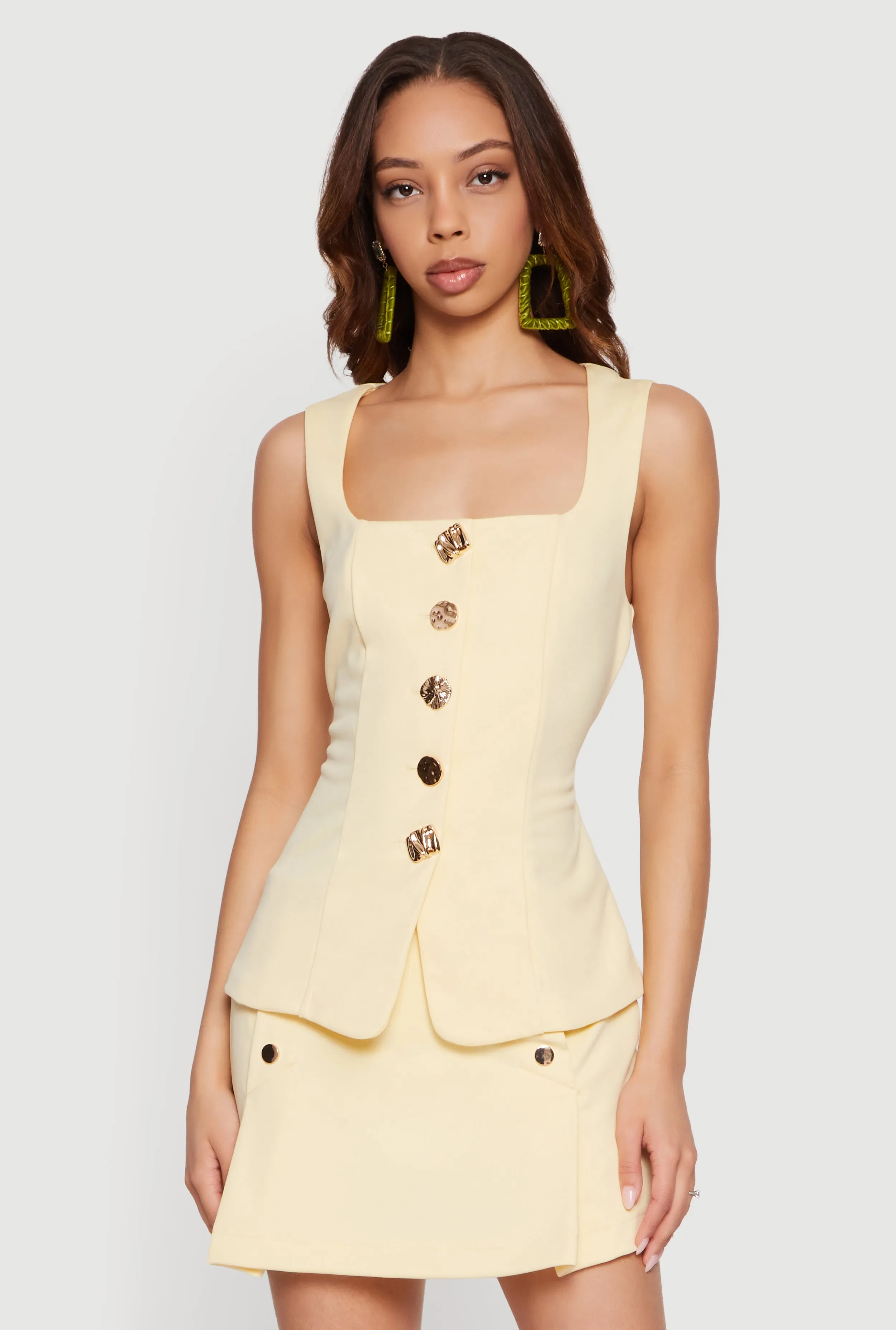Metallic Button Front Square Neck Waistcoat sold by Rainbow