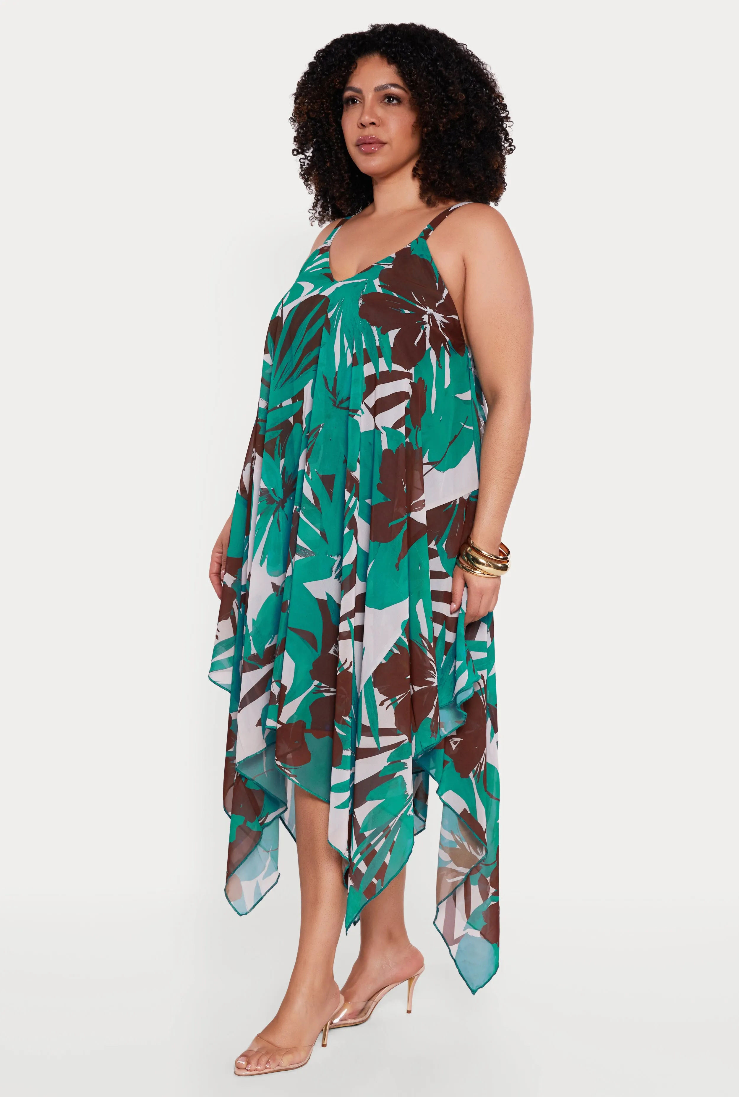 Plus Size Tropical Leaf Print Midi Sundress sold by Rainbow product image thumbnail 2