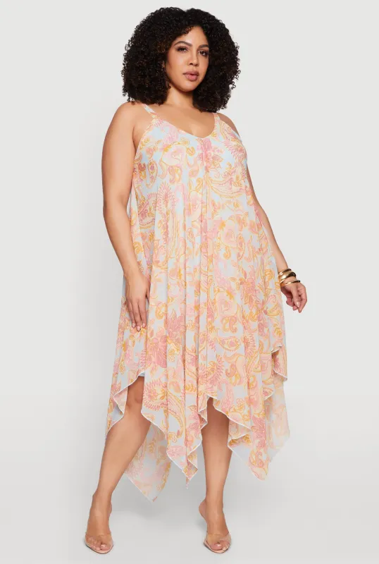 Plus Size Paisley Print Sleeveless V Neck Sundress made by Rainbow