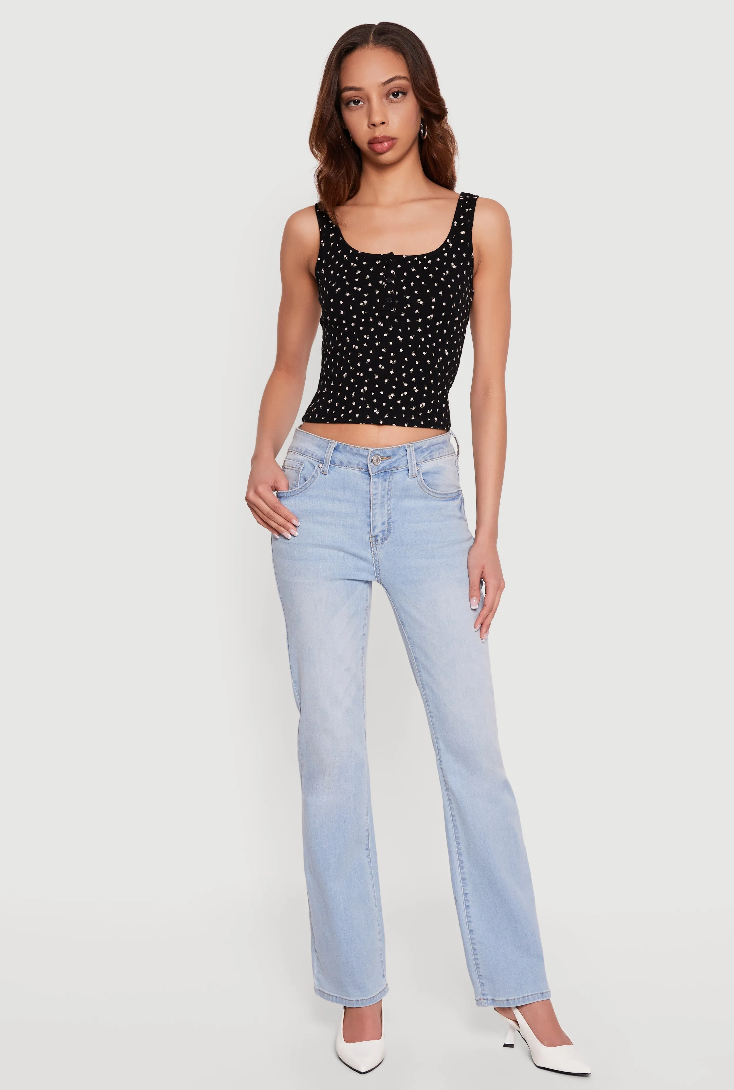 Ditsy Floral Print Henley Tank Top sold by Rainbow