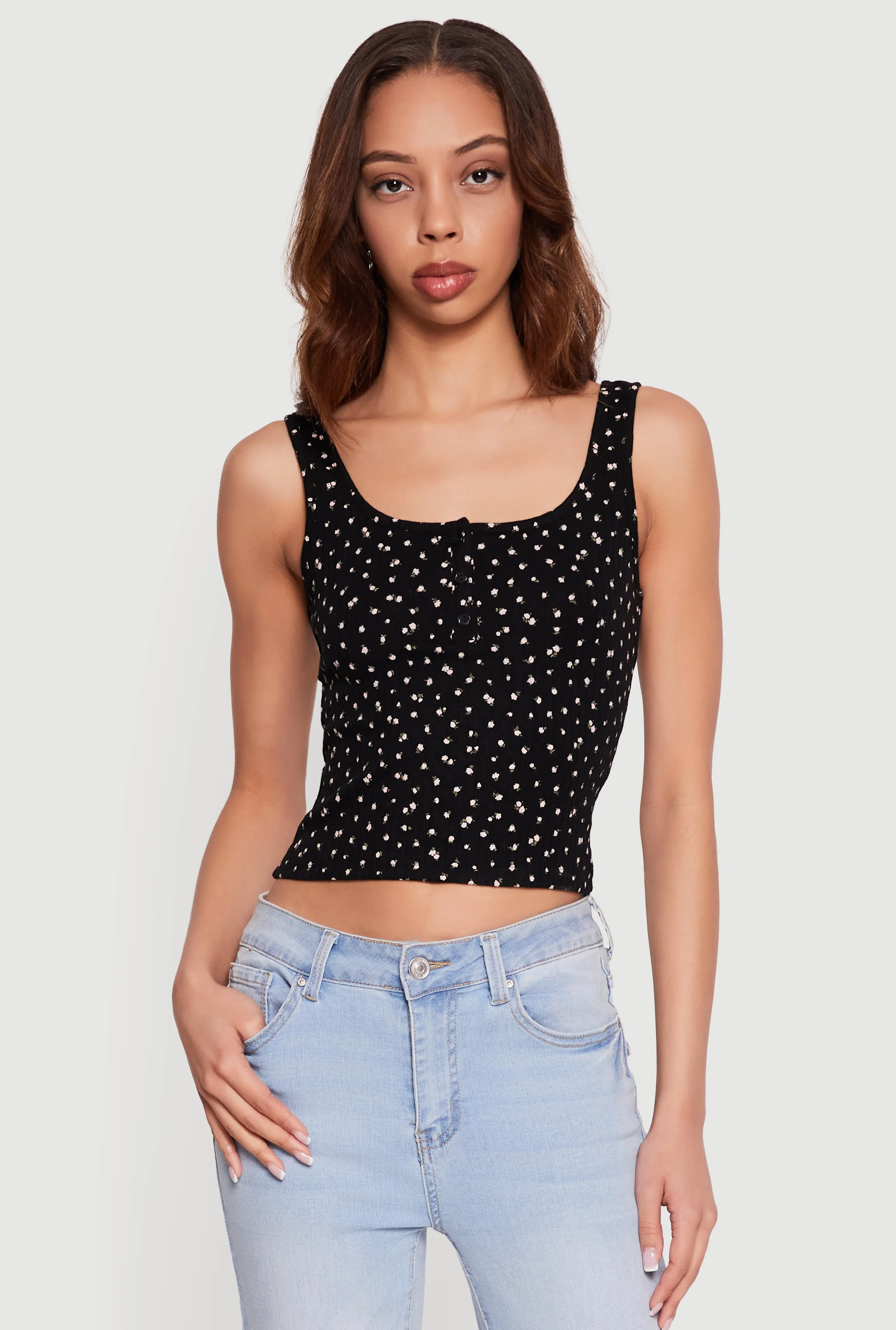 Ditsy Floral Print Henley Tank Top sold by Rainbow product image thumbnail 2