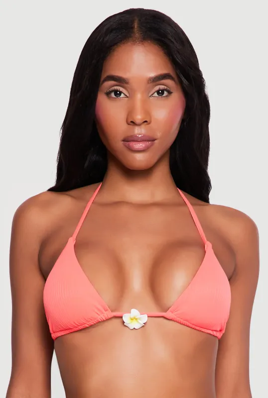 Triangle Swim Bikini Top with Floral Charm sold by Rainbow