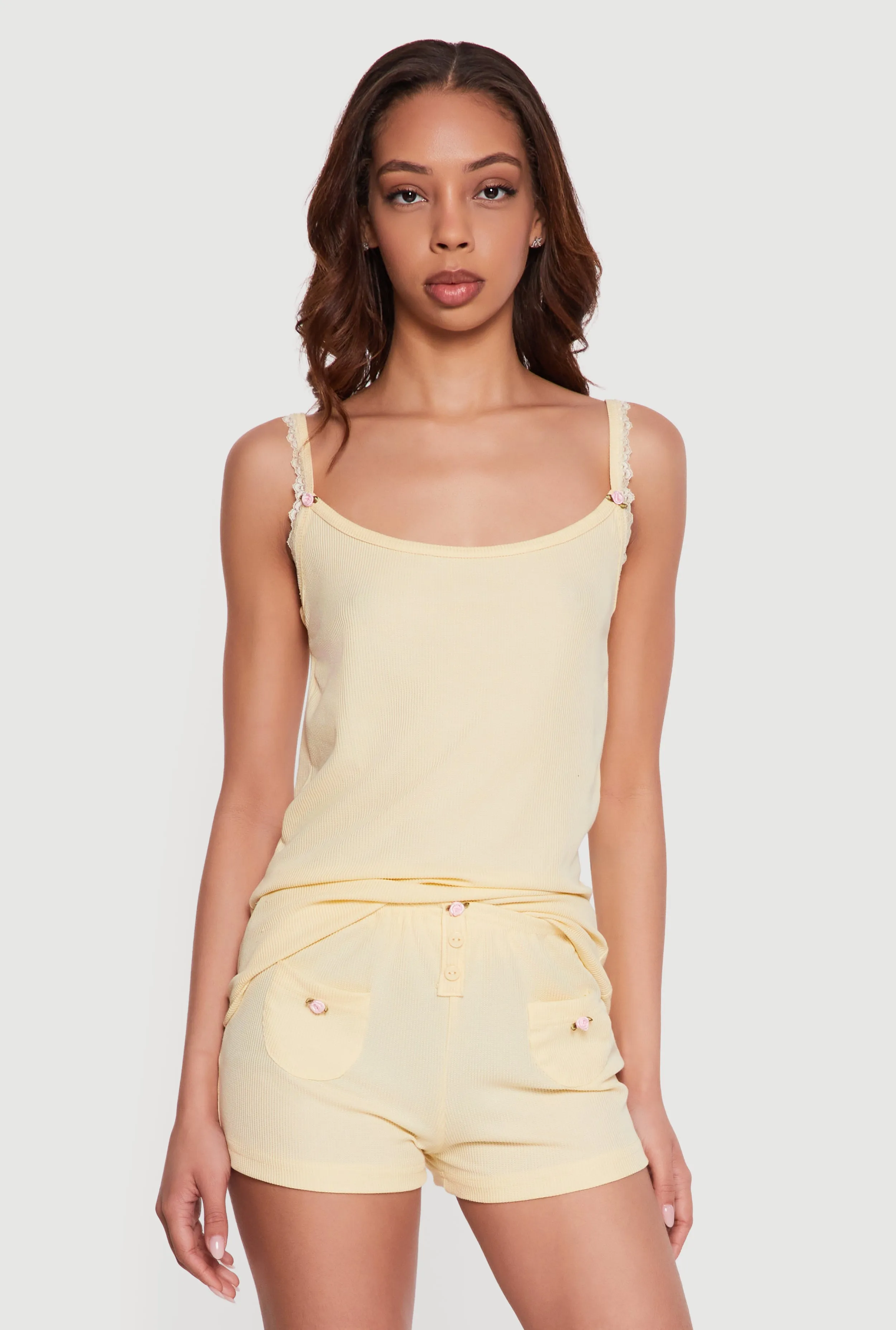 Waffle Knit Pajama Cami and Shorts Set sold by Rainbow