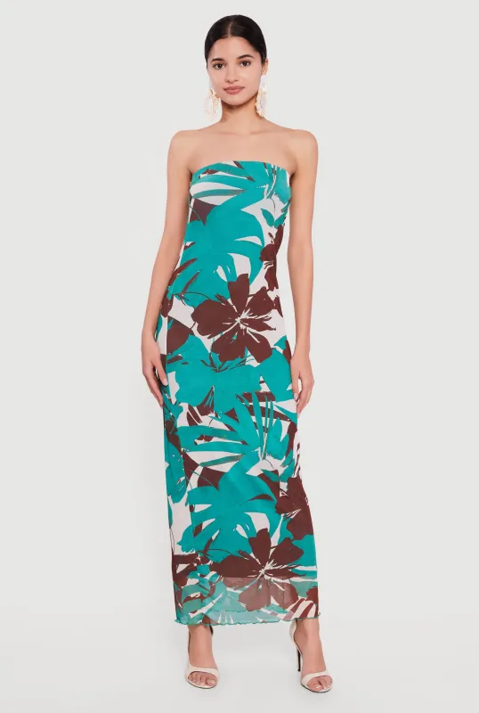 Tropical Floral Mesh Tube Maxi Dress made by Rainbow