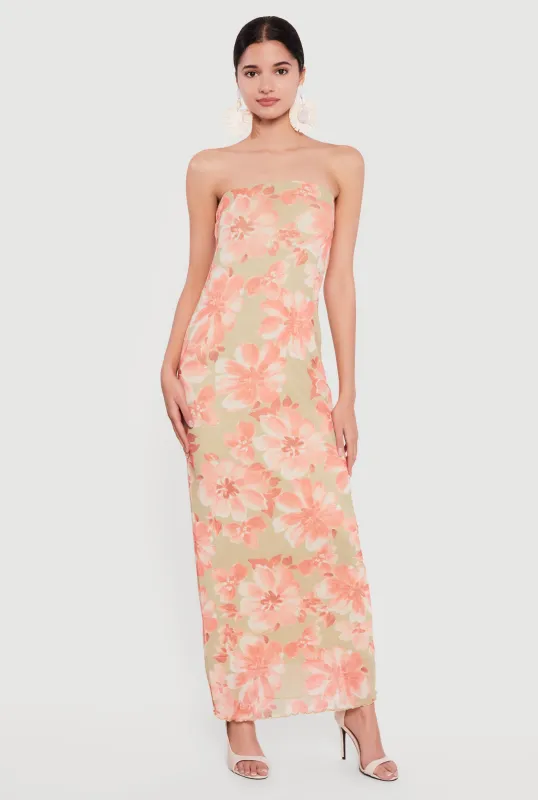 Floral Mesh Tube Maxi Dress sold by Rainbow