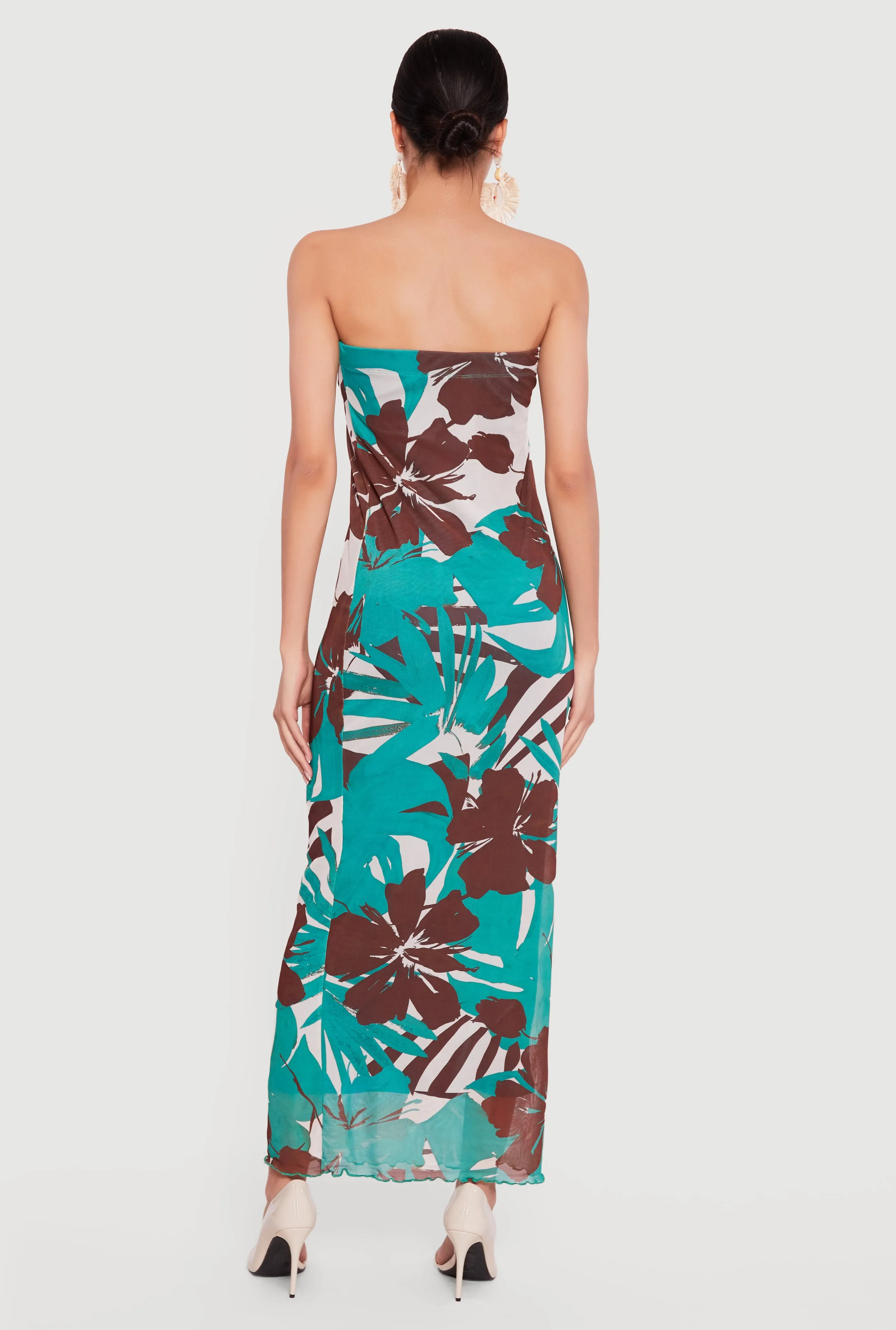 Tropical Floral Mesh Tube Maxi Dress sold by Rainbow product image thumbnail 3