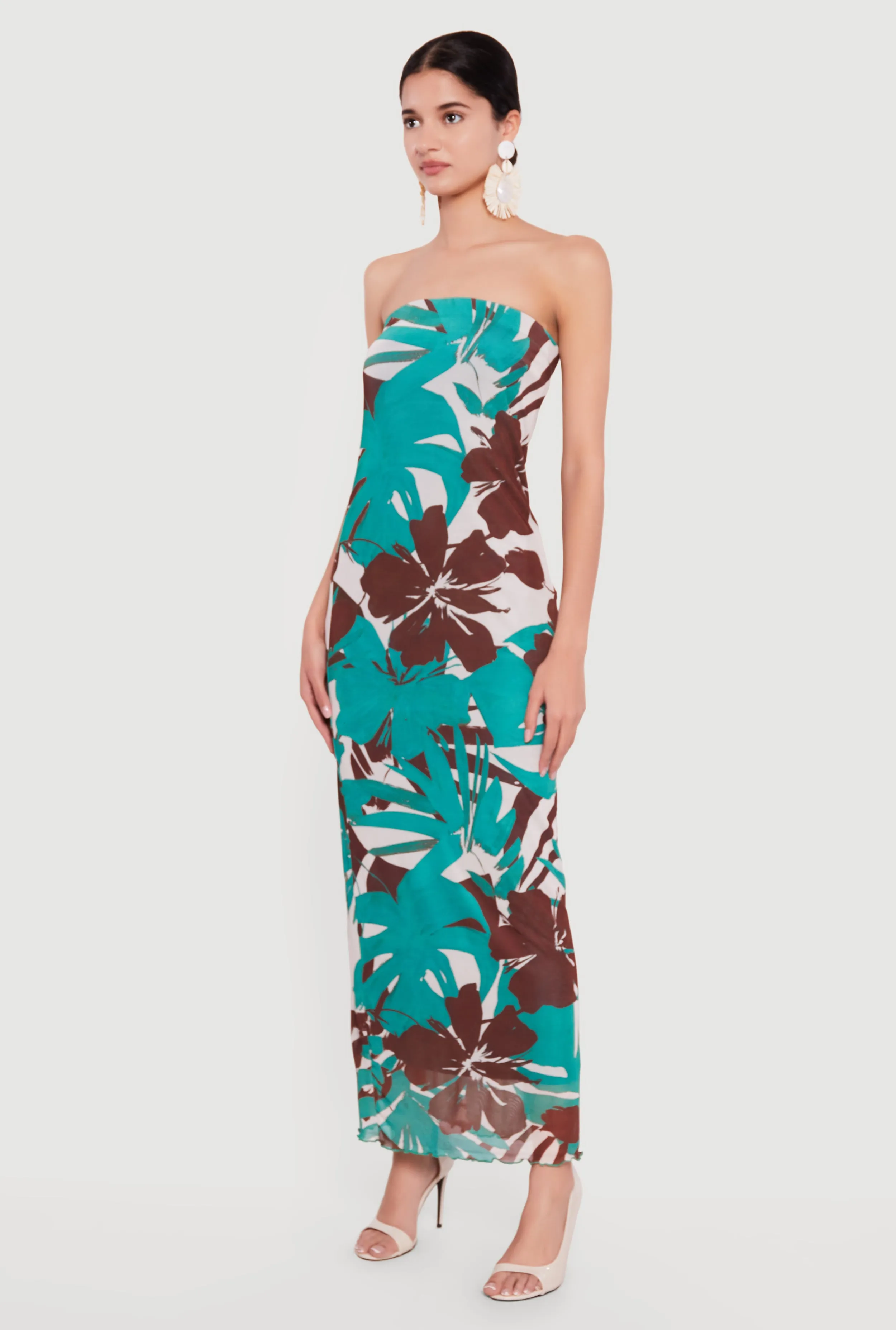 Tropical Floral Mesh Tube Maxi Dress sold by Rainbow product image thumbnail 2