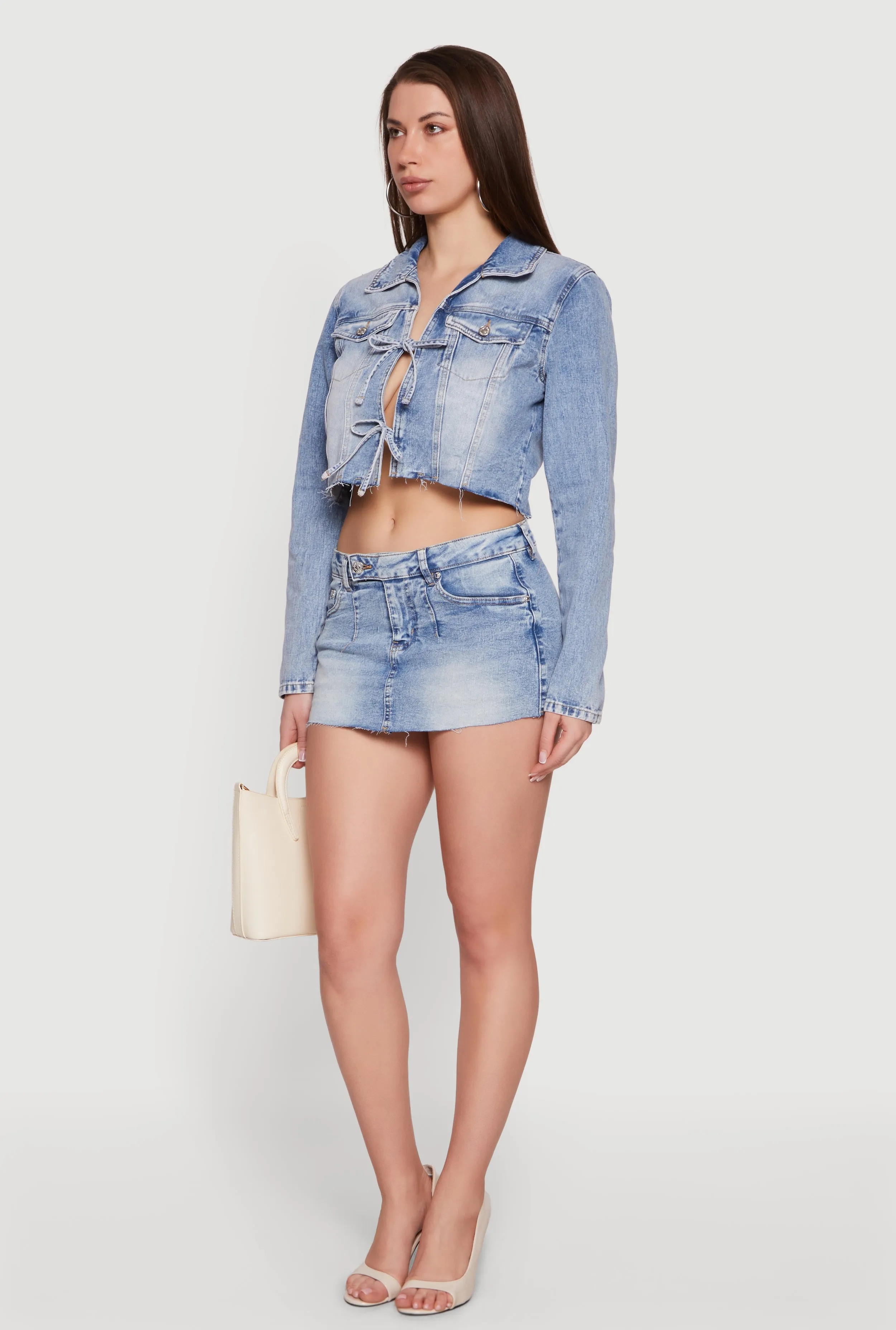 Almost Famous Double Tie Front Cropped Denim Jacket sold by Rainbow product image thumbnail 3