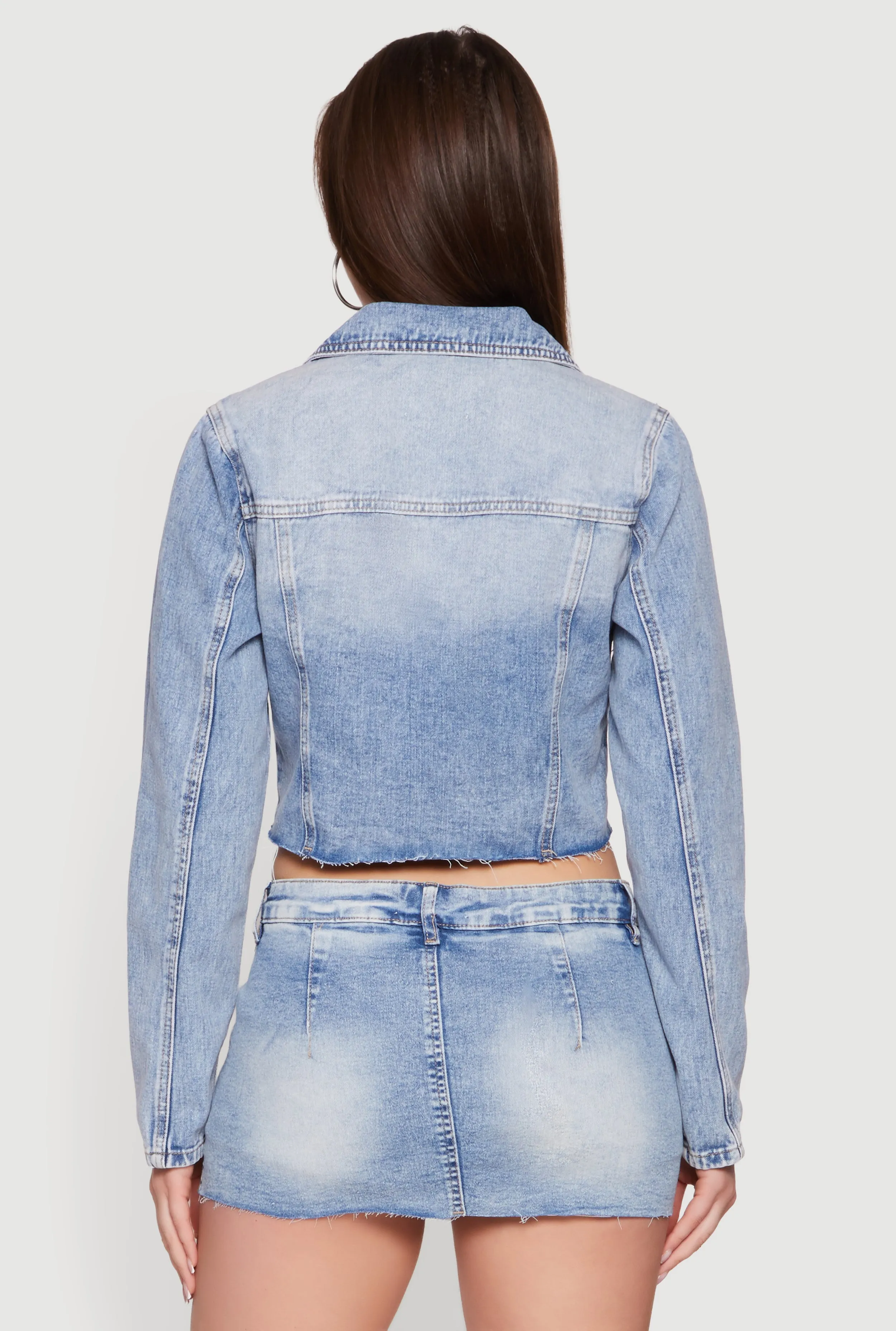 Almost Famous Double Tie Front Cropped Denim Jacket sold by Rainbow product image thumbnail 5
