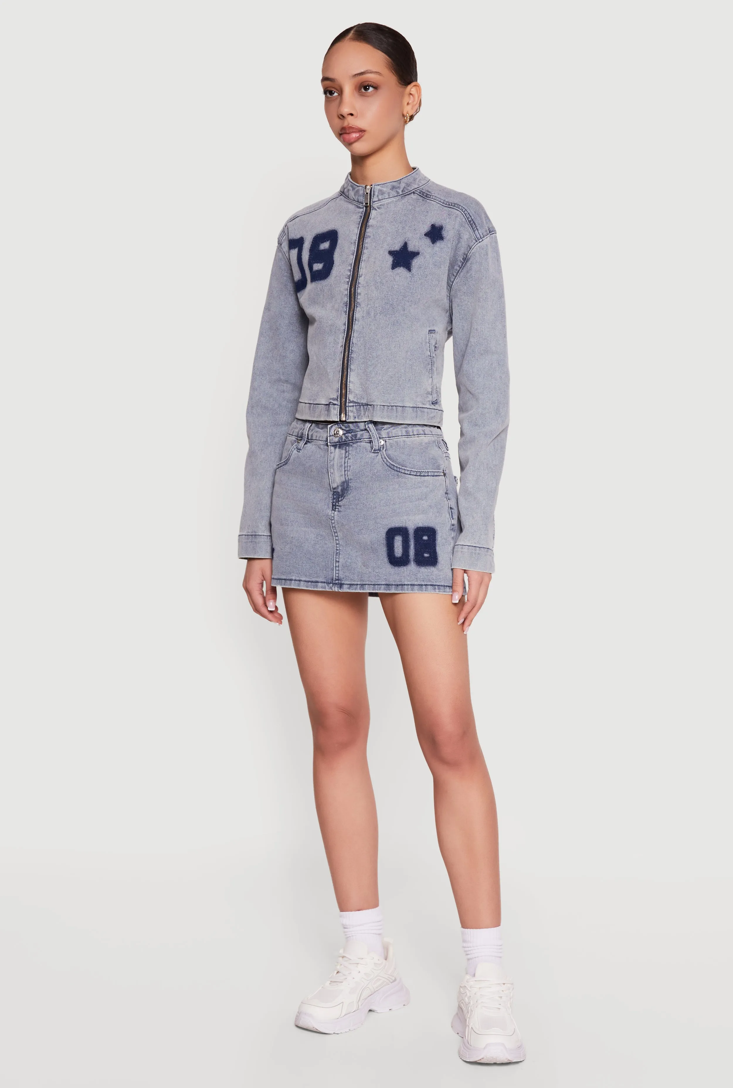 Almost Famous Acid Wash Denim Graphic Zip Front Jacket sold by Rainbow product image thumbnail 3