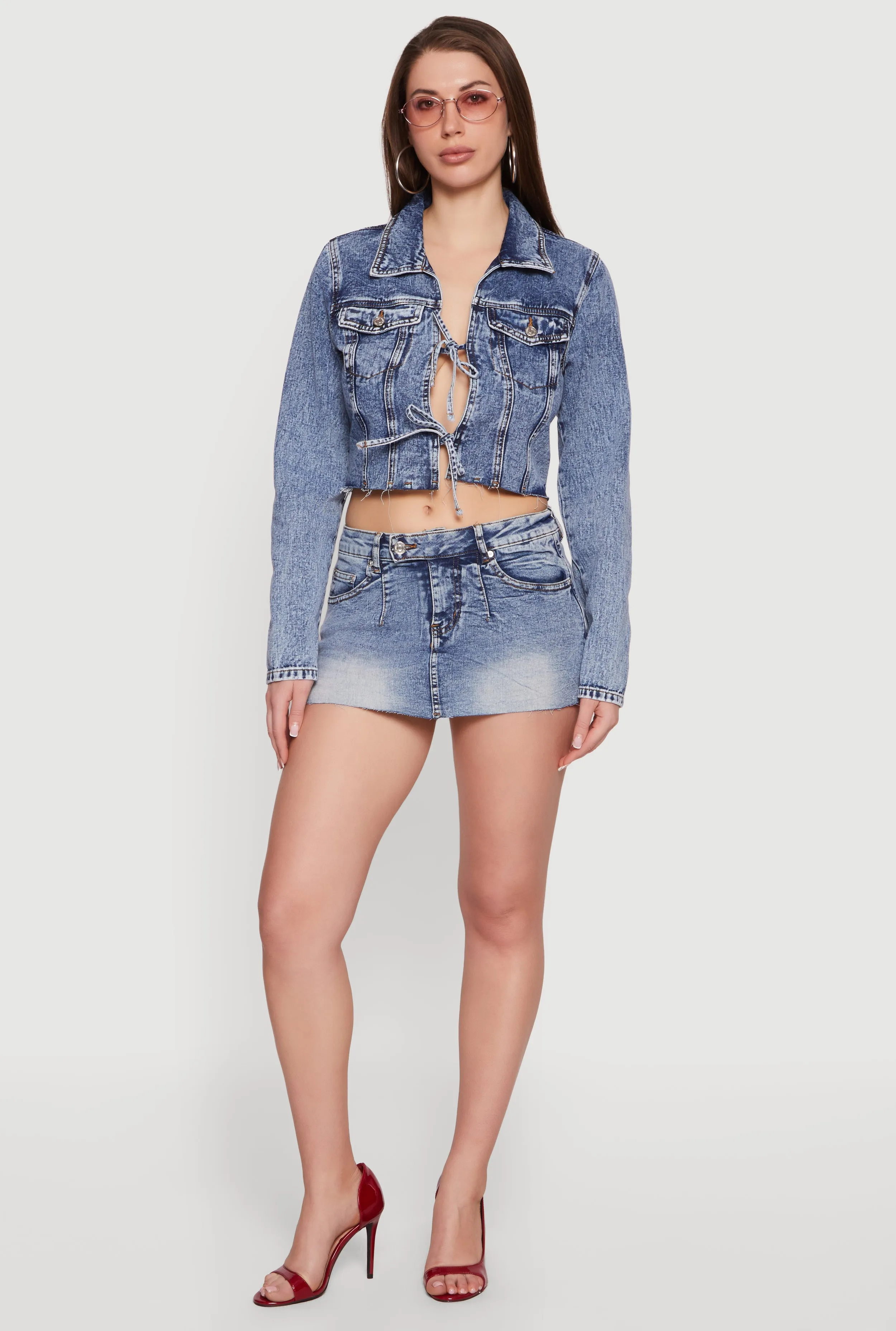 Acid Wash Denim High Waisted Skort sold by Rainbow