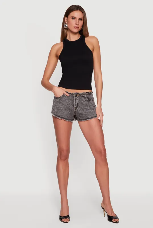 Frayed Trim Whiskered Denim Shorts made by Almost Famous