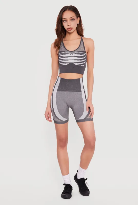 Seamless Color Blocked Laser Cut Biker Shorts made by Rainbow