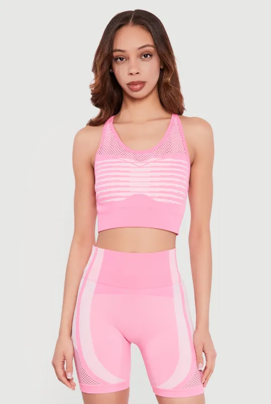 Color Blocked Seamless Racerback Sports Bra made by Rainbow