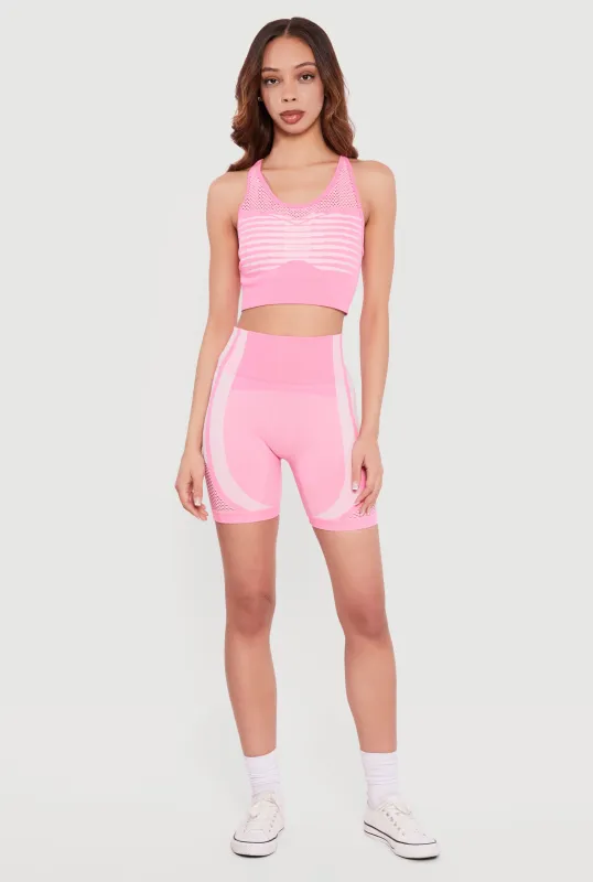 Seamless Color Blocked Laser Cut Biker Shorts sold by Rainbow