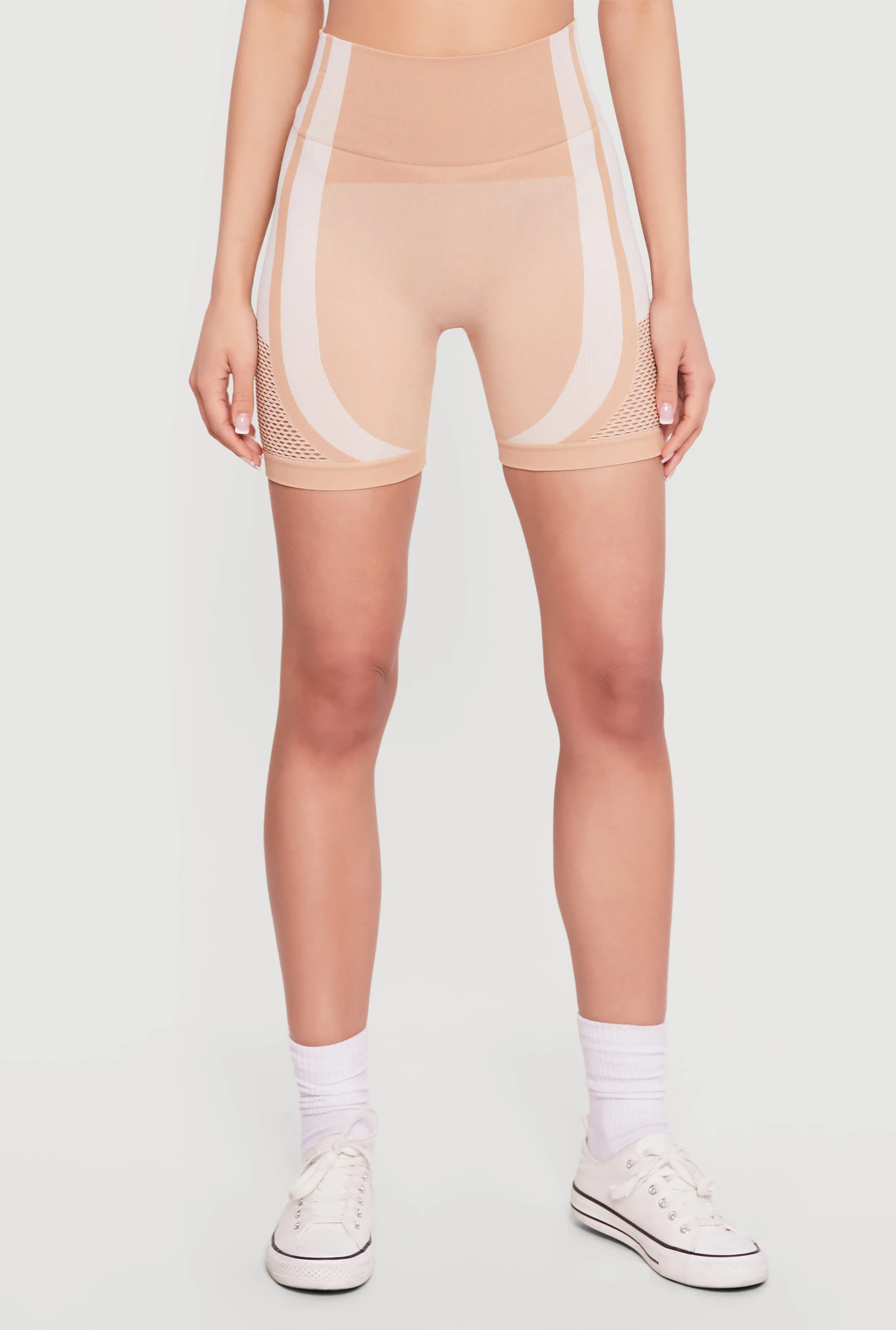 Seamless Color Blocked Laser Cut Biker Shorts sold by Rainbow product image thumbnail 3