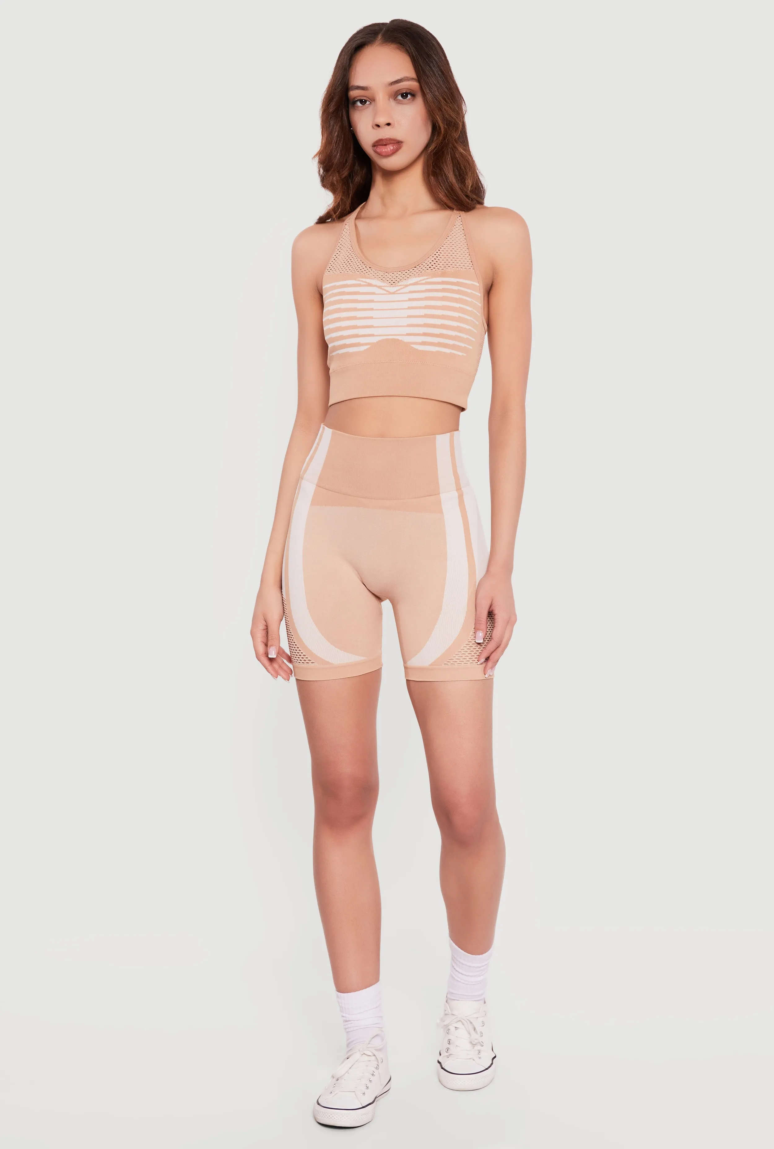 Seamless Color Blocked Laser Cut Biker Shorts sold by Rainbow