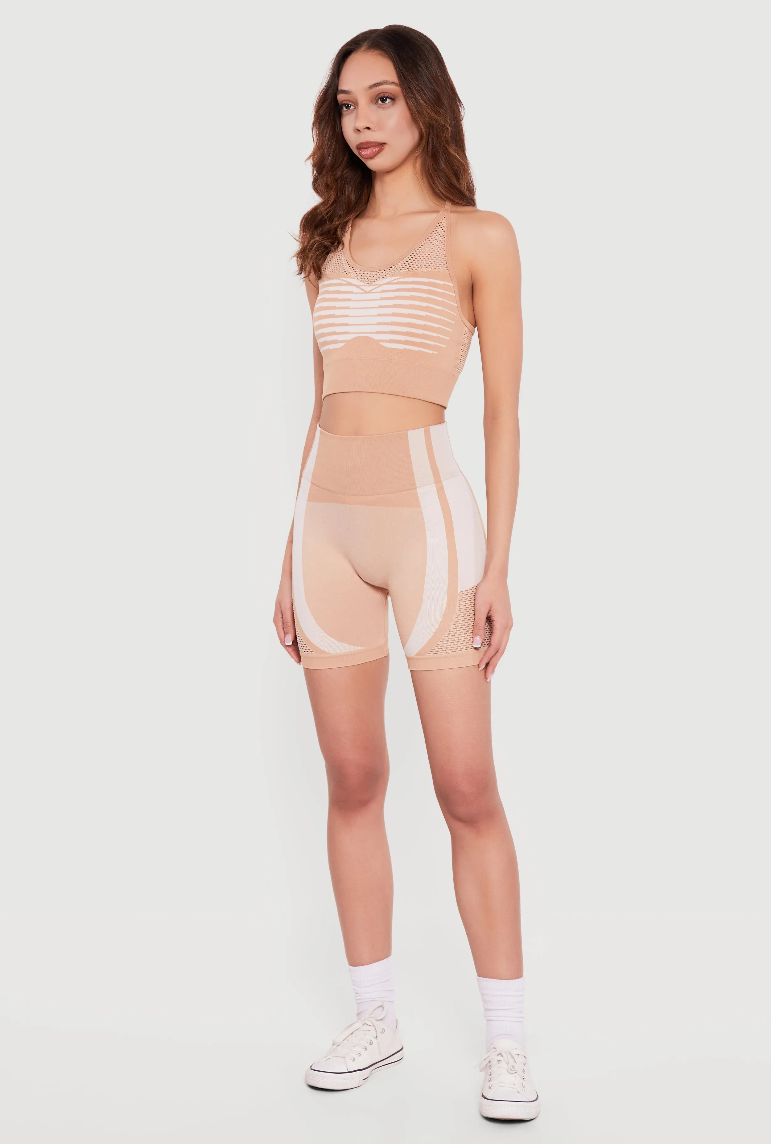 Seamless Color Blocked Laser Cut Biker Shorts sold by Rainbow product image thumbnail 2