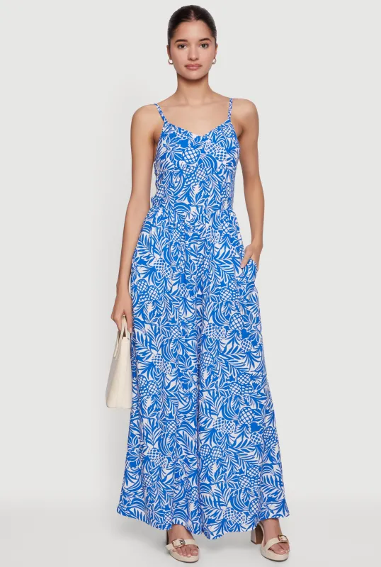 Tropical Print Wide Leg Cami Jumpsuit made by Rainbow