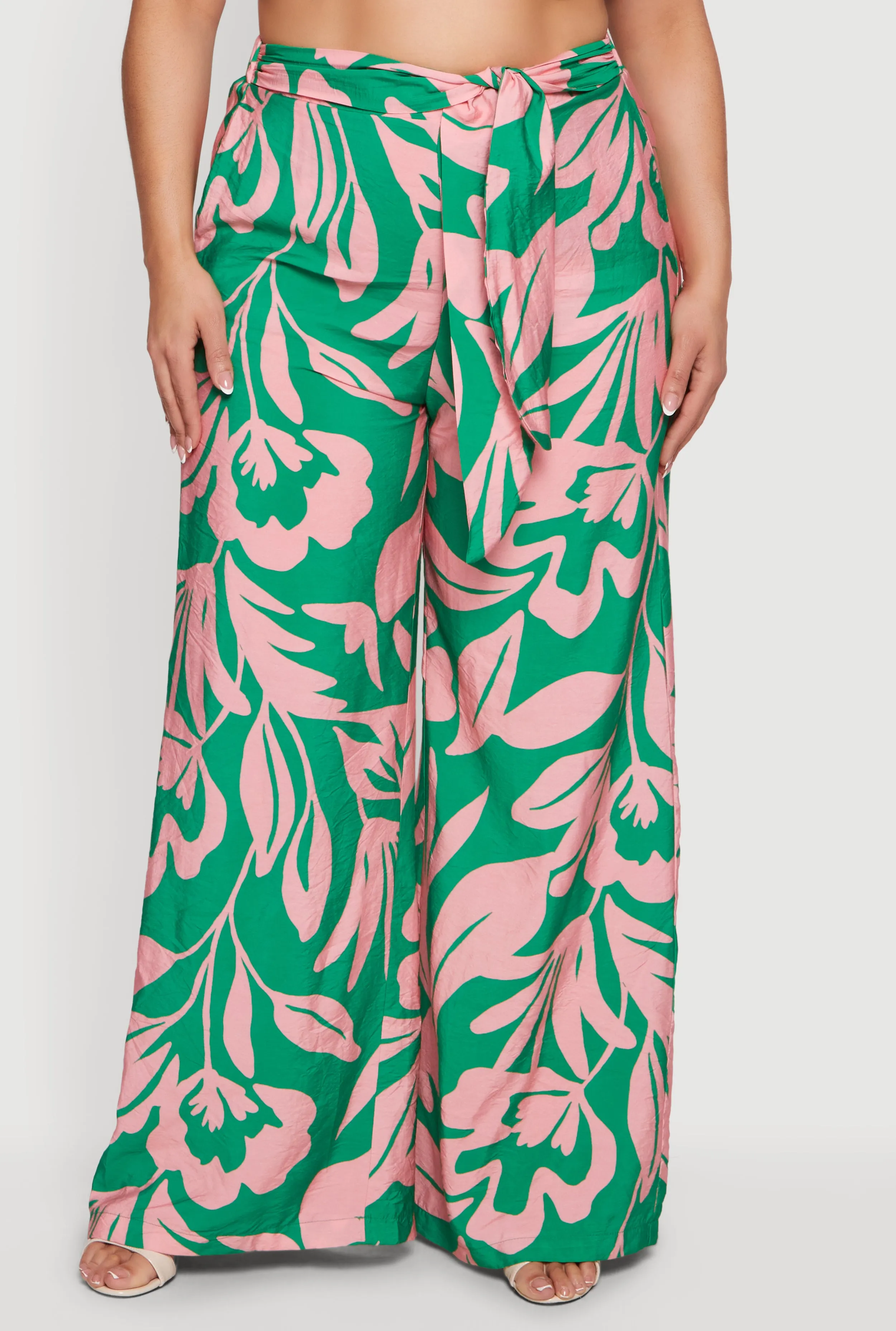 Plus Size Floral Print Tie Front Wide Leg Pants sold by Rainbow product image thumbnail 3