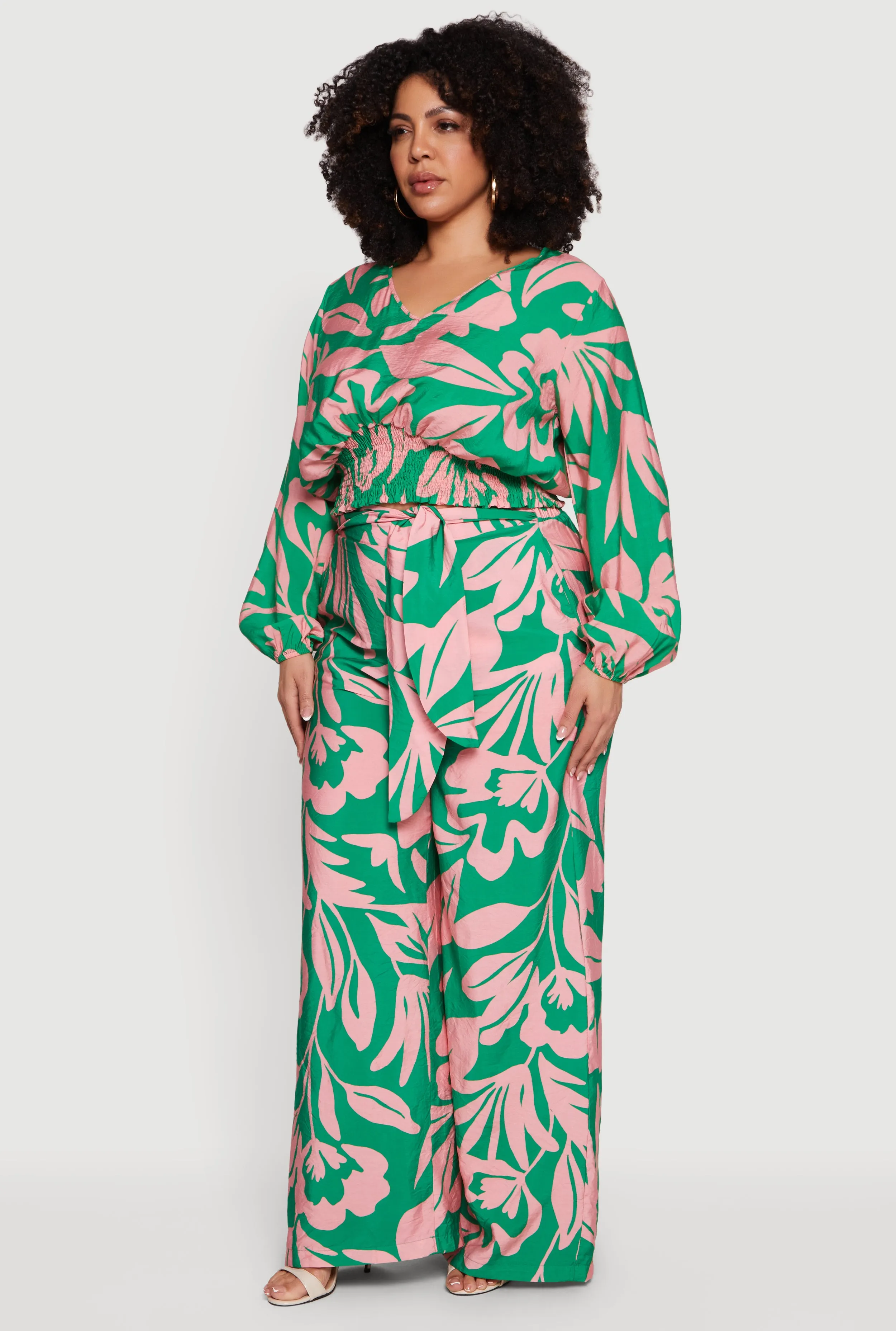 Plus Size Floral Print Tie Front Wide Leg Pants sold by Rainbow product image thumbnail 2