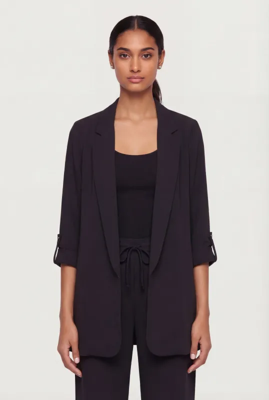 Tab Sleeve Open Front Crepe Knit Blazer made by Rainbow