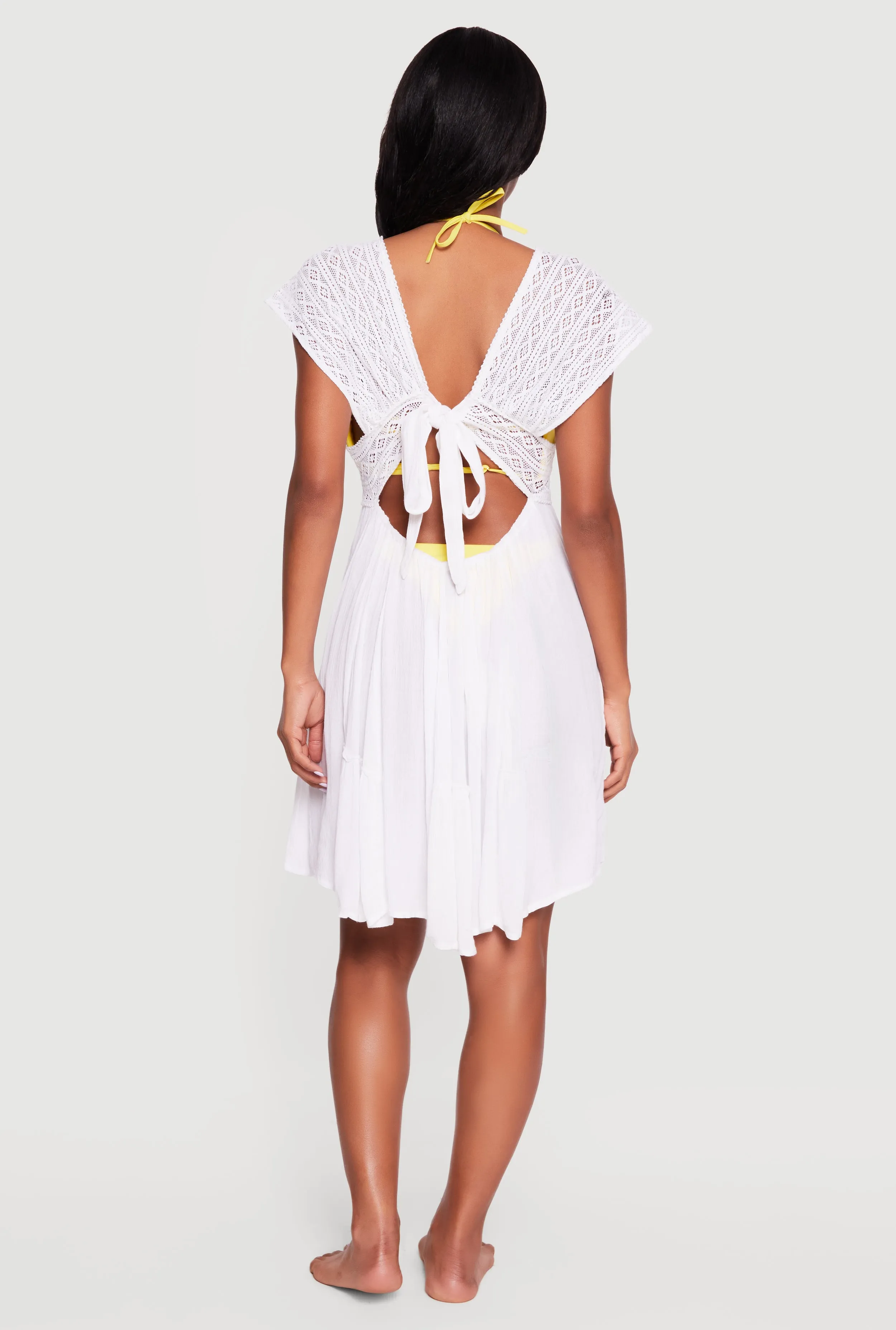 Crochet Open Tie Back Cover Up Dress sold by Rainbow product image thumbnail 3