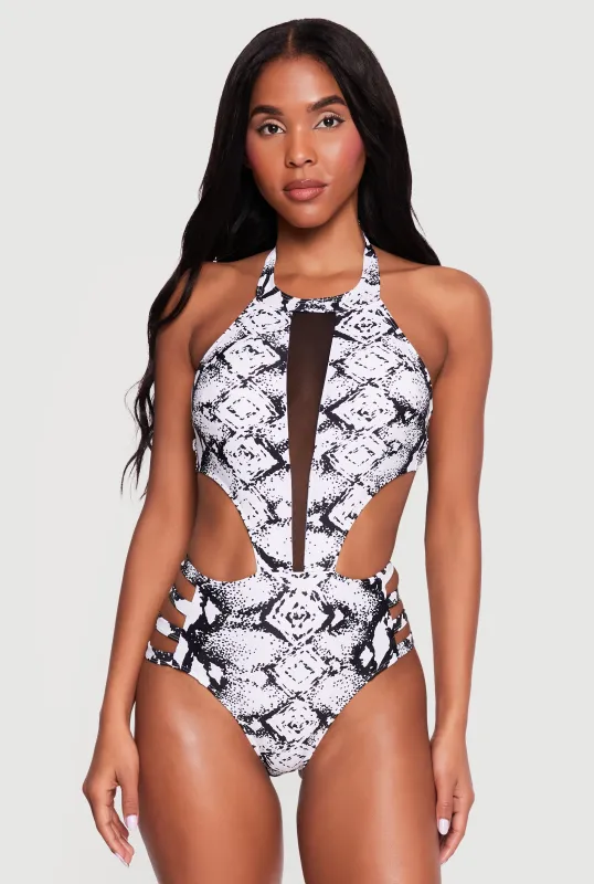 Mesh Detail Caged Side One Piece Swimsuit sold by Rainbow