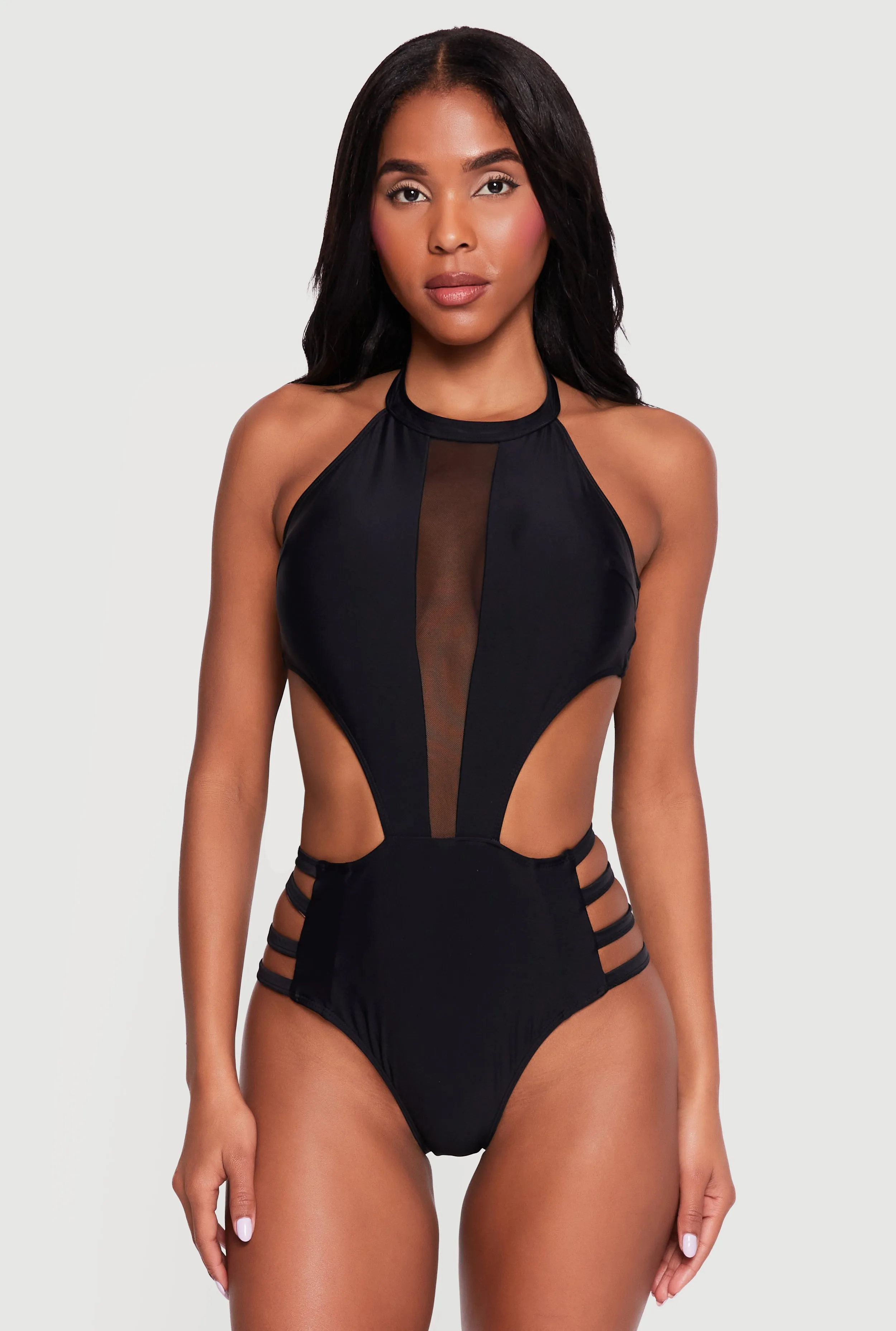 Mesh Detail Caged Side One Piece Swimsuit sold by Rainbow