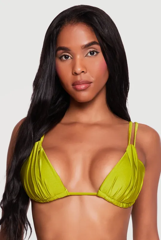 Double Band Ruched Triangle Swim Bikini Top sold by Rainbow