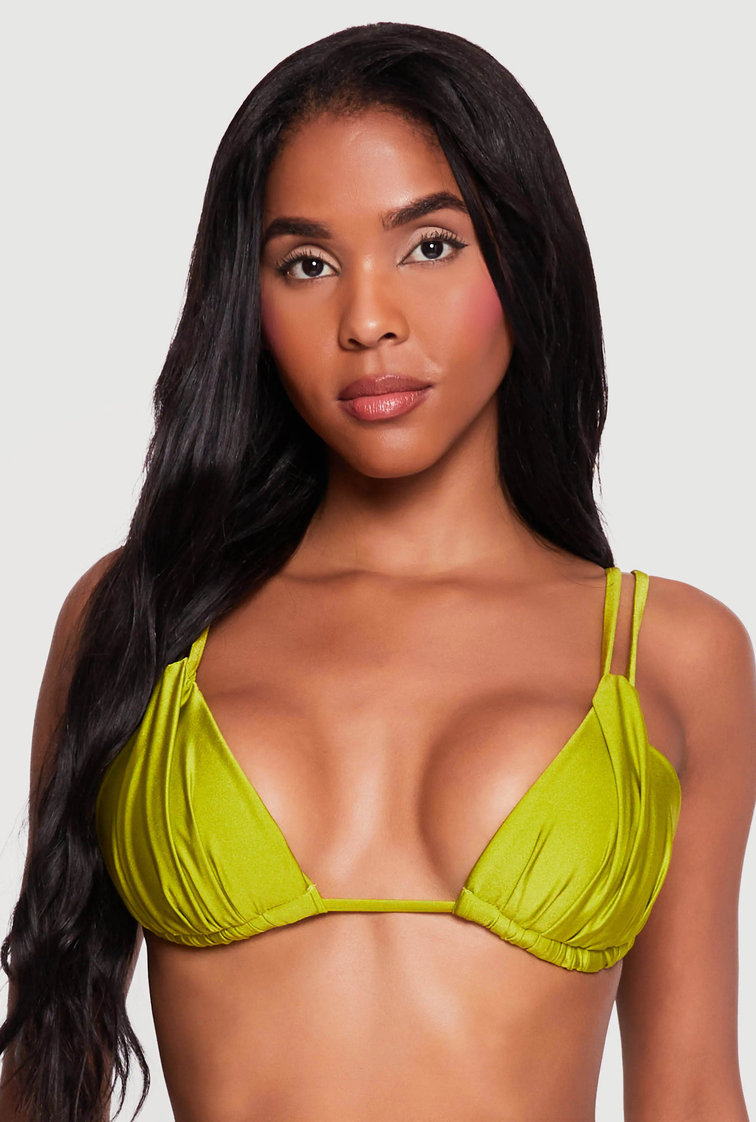 Double Band Ruched Triangle Swim Bikini Top sold by Rainbow
