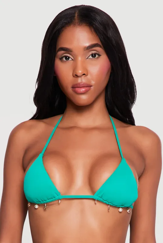 Triangle Swim Bikini Top with Metallic Beach Charms sold by Rainbow