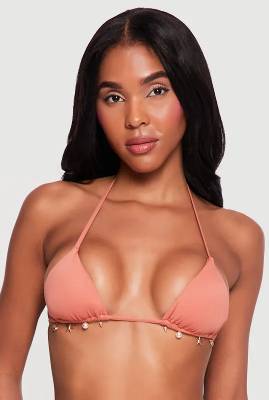 Triangular Swim Bikini Top with Metallic Beach Charms sold by Rainbow