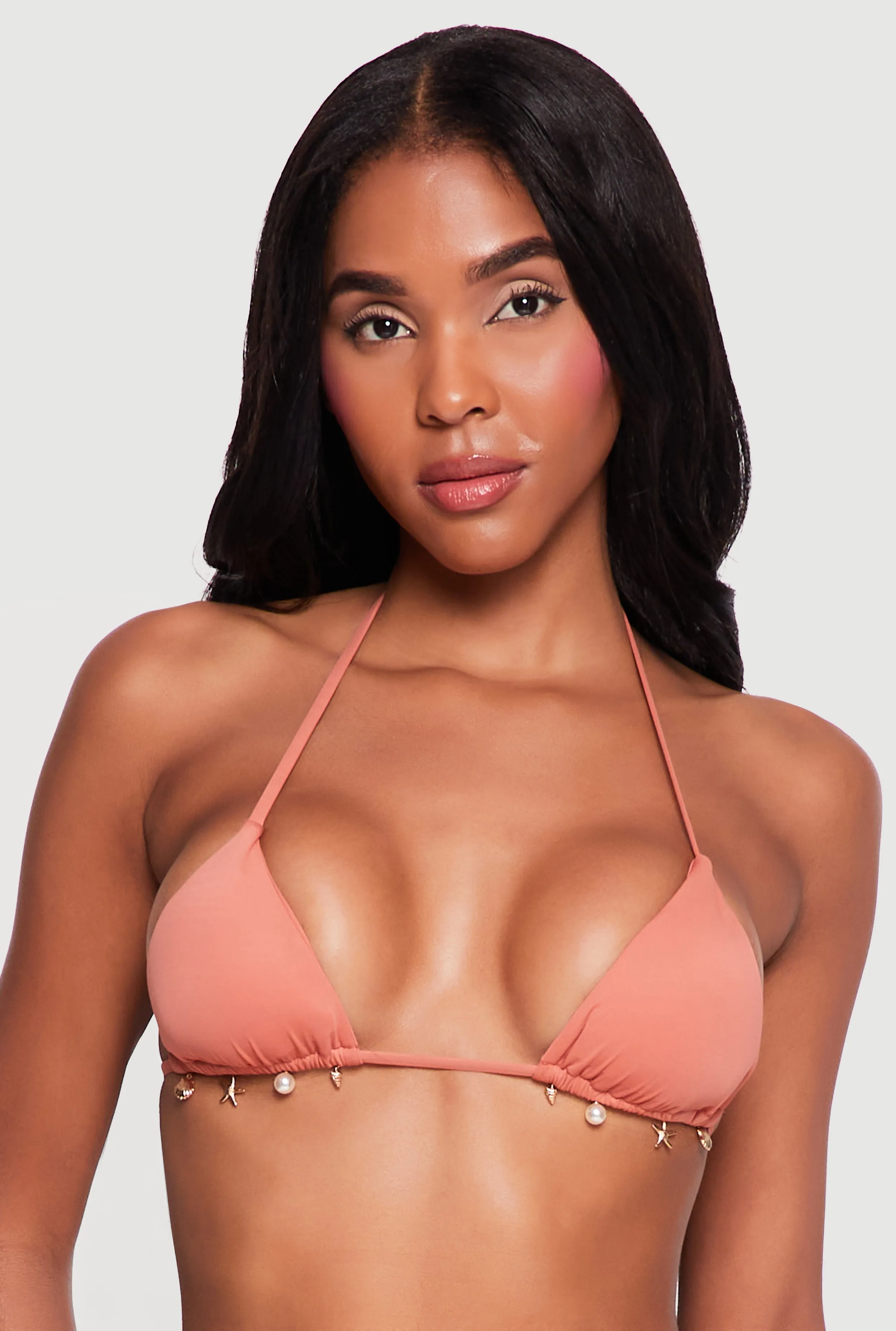 Triangular Swim Bikini Top with Metallic Beach Charms sold by Rainbow