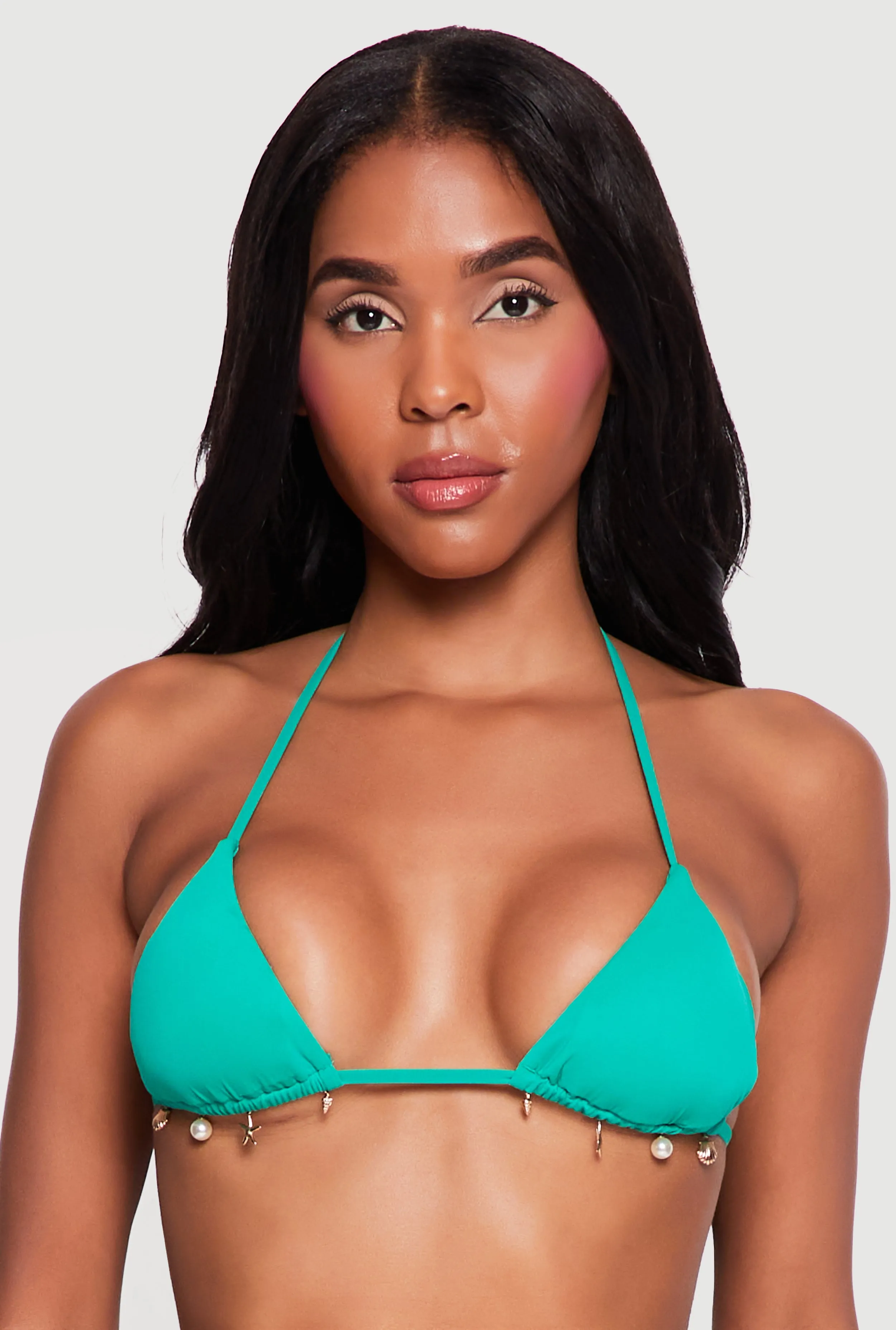 Triangle Swim Bikini Top with Metallic Beach Charms sold by Rainbow